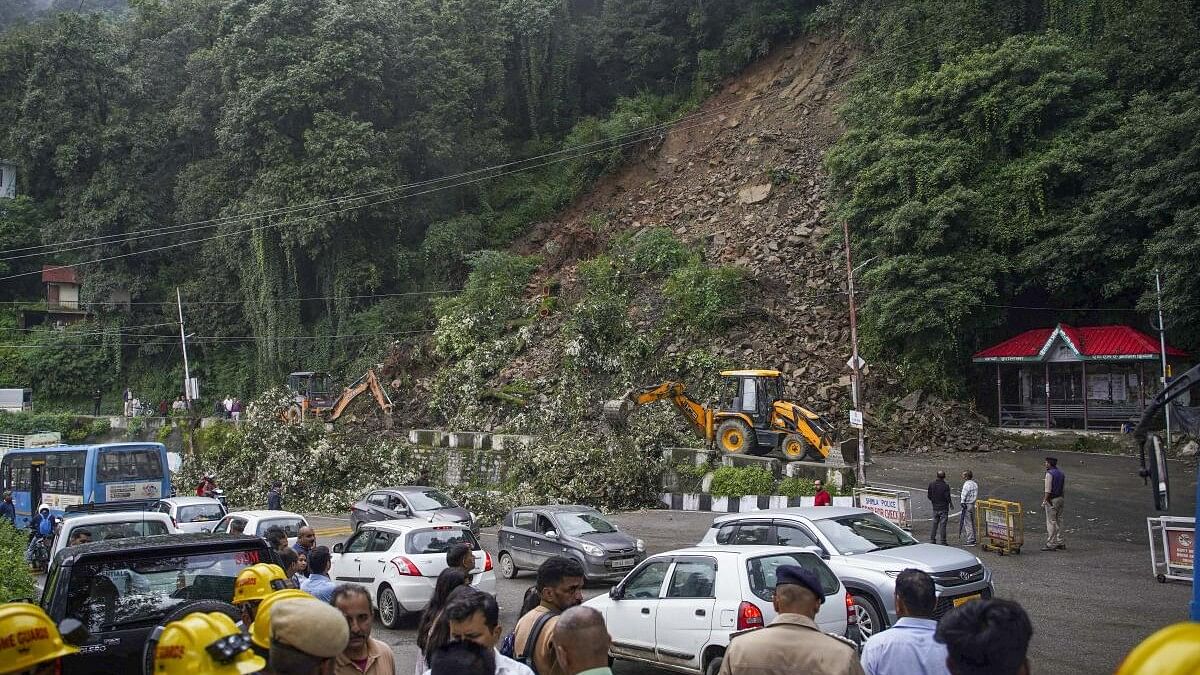 <div class="paragraphs"><p>Shimla: Excavators being used to clear debris from a road after a landslide following heavy monsoon rains, in Shimla, Monday, Aug. 19, 2024.</p></div>