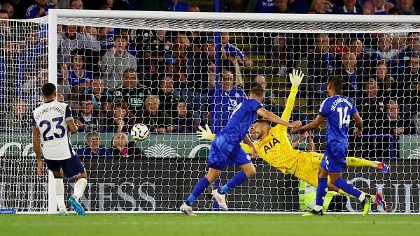 <div class="paragraphs"><p> Premier League - Leicester City v Tottenham Hotspur - King Power Stadium, Leicester, Britain - August 19, 2024: Leicester City's Jamie Vardy scores.</p></div>