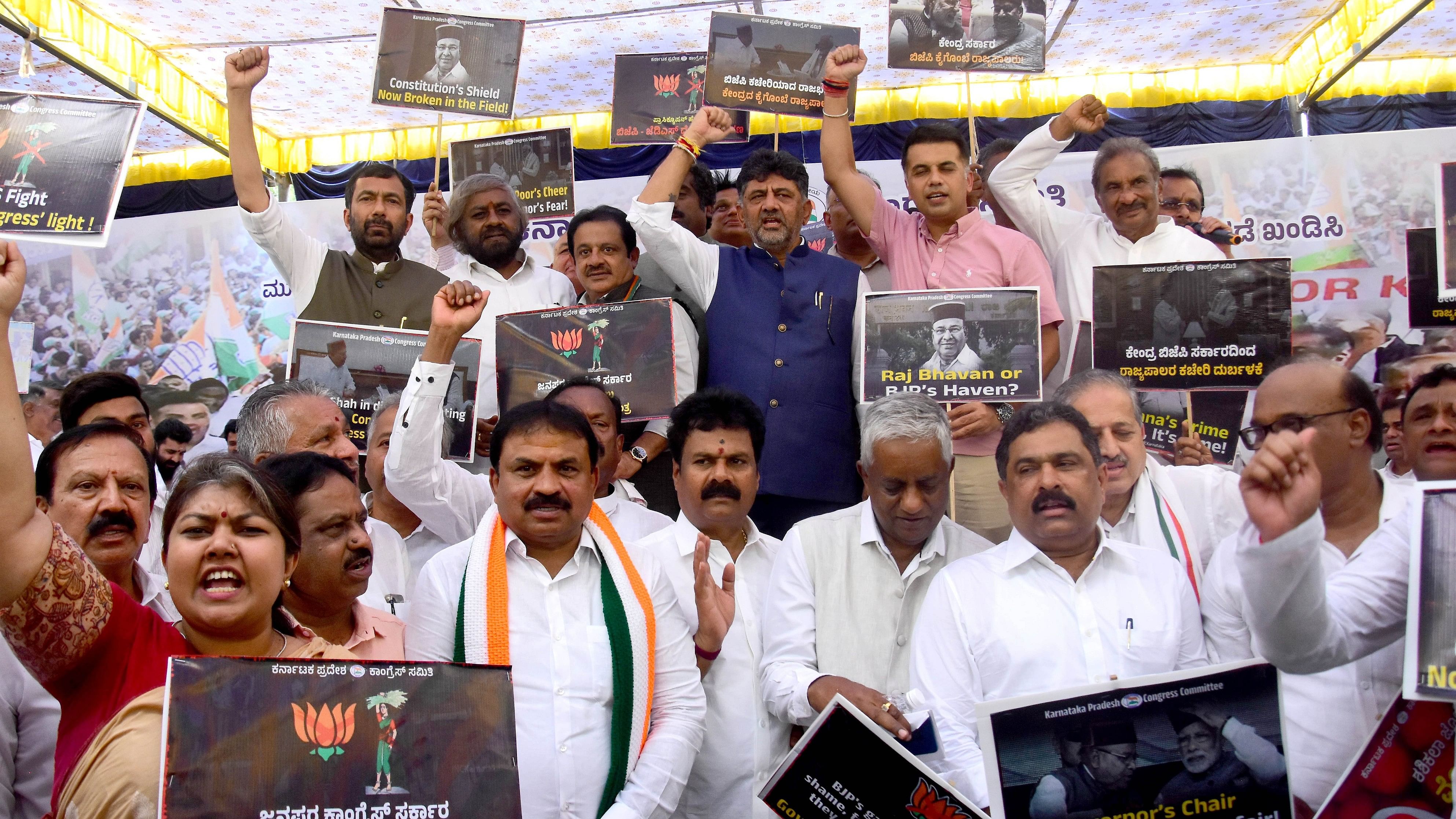 <div class="paragraphs"><p>Congress protests Governor's prosecution of CM Siddaramaiah in MUDA scam, at Freedom park in Bengaluru on Monday. </p></div>