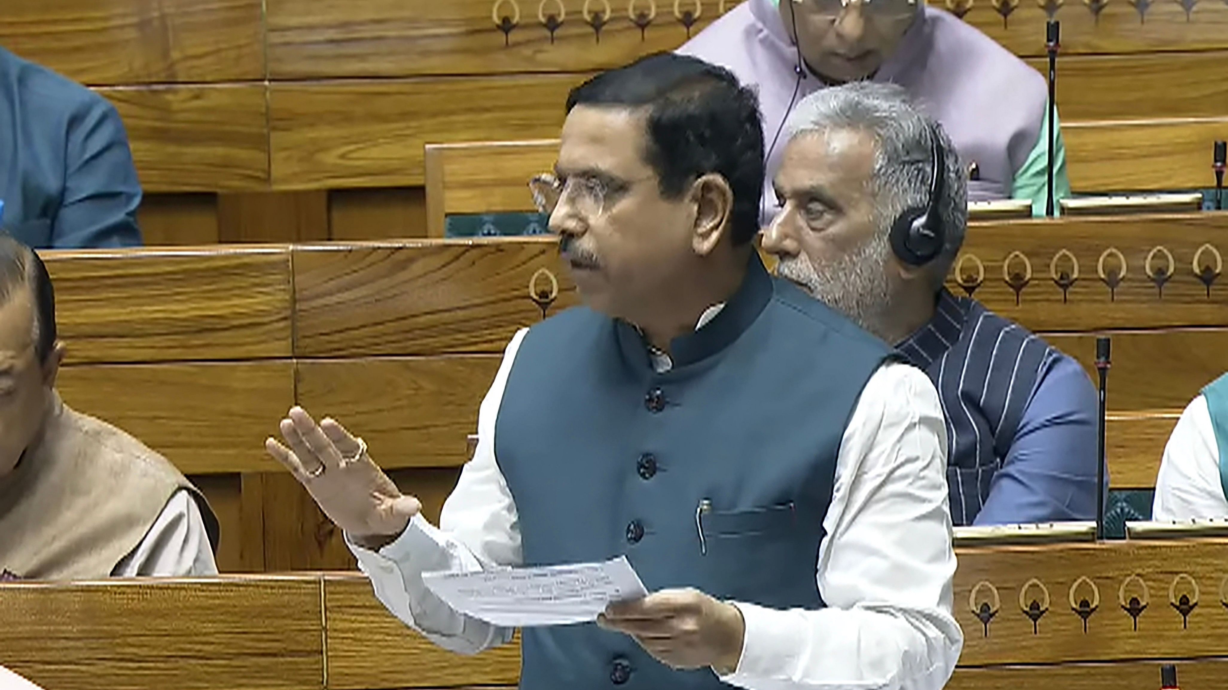 <div class="paragraphs"><p> Union Minister Pralhad Joshi speaks in the Lok Sabha.</p></div>