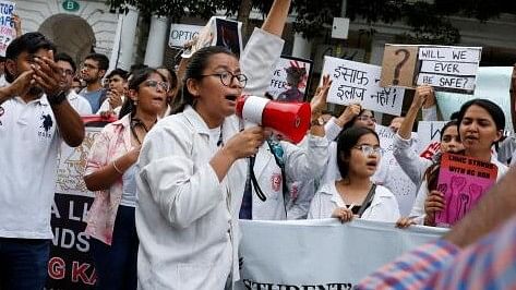 <div class="paragraphs"><p>Protest rally demanding justice following the rape and murder of a trainee medic at a hospital in Kolkata, in New Delhi.</p></div>