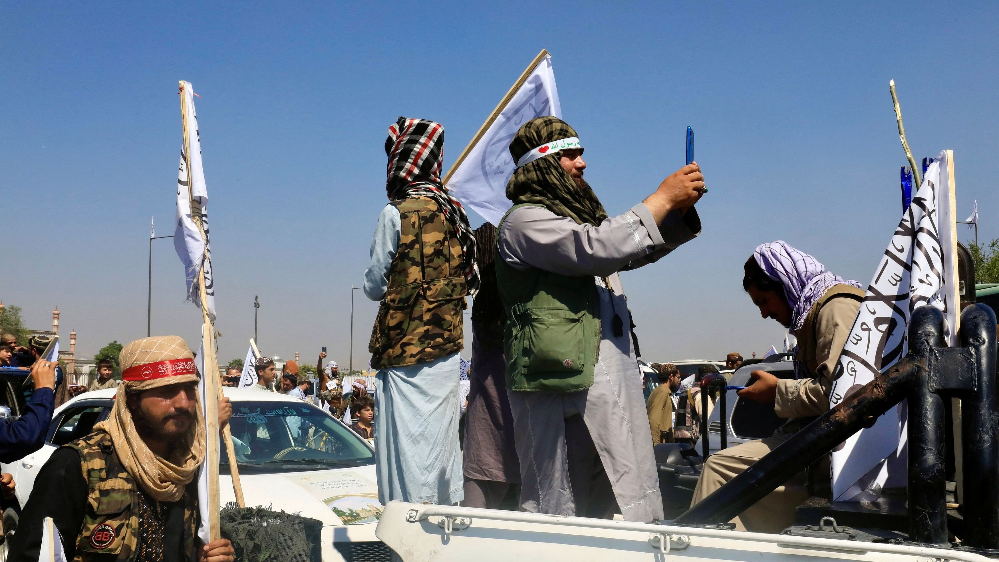 <div class="paragraphs"><p>Members of the Taliban participate in a rally to mark the third anniversary of the fall of Kabul, in Kabul, Afghanistan, August 14, 2024. </p></div>