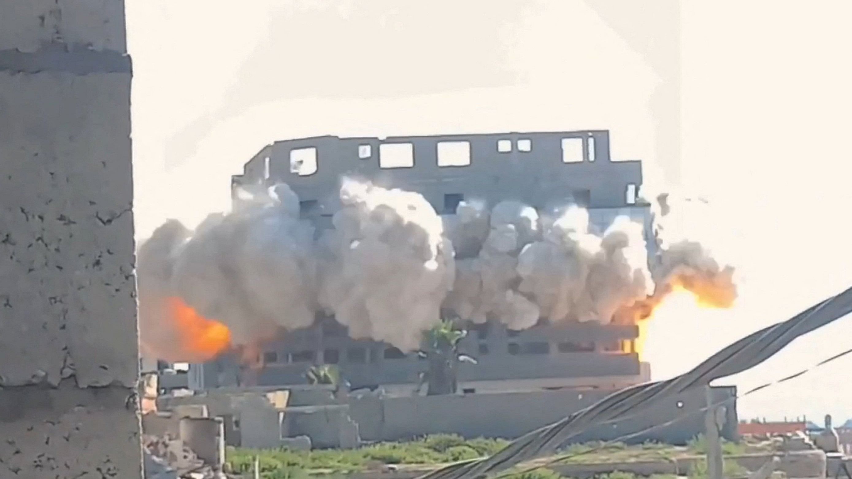 <div class="paragraphs"><p>Smoke and flames rise following an Israeli strike on a hotel, amid the ongoing conflict between Israel and Hamas, in Gaza City, in this screen grab taken from a video, August 20, 2024. </p></div>