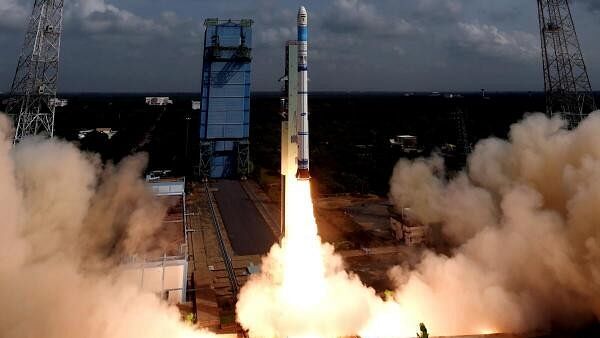 <div class="paragraphs"><p>ISRO's Small Satellite Launch Vehicle-03 (SSLV-D3) carrying Earth Observation Satellite (EOS-08) leaves a trail of smoke after it lifted off from the Satish Dhawan Space Centre, in Sriharikota, Andra Pradesh.</p></div>