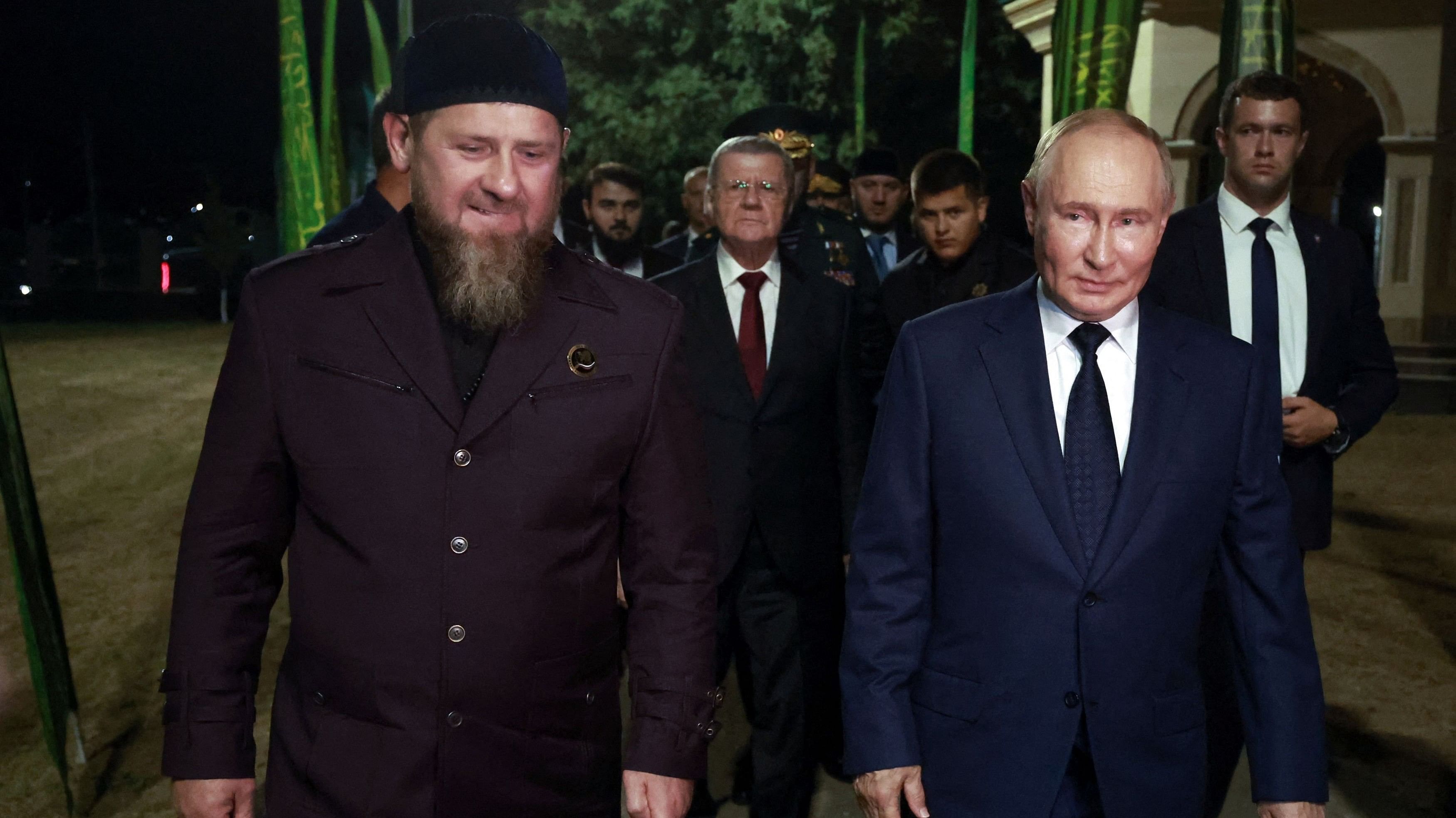 <div class="paragraphs"><p>Russia's President Vladimir Putin and head of the Chechen Republic Ramzan Kadyrov visit the grave of Akhmat Kadyrov, the first President of Chechnya, in the village of Akhmat-Yurt, Russia.</p></div>