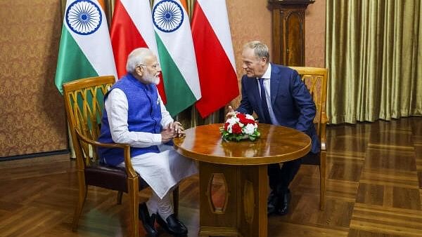 <div class="paragraphs"><p>Prime Minister Narendra Modi with his Polish counterpart Donald Tusk during a meeting, in Warsaw, Poland, Thursday, Aug. 22, 2024. </p></div>