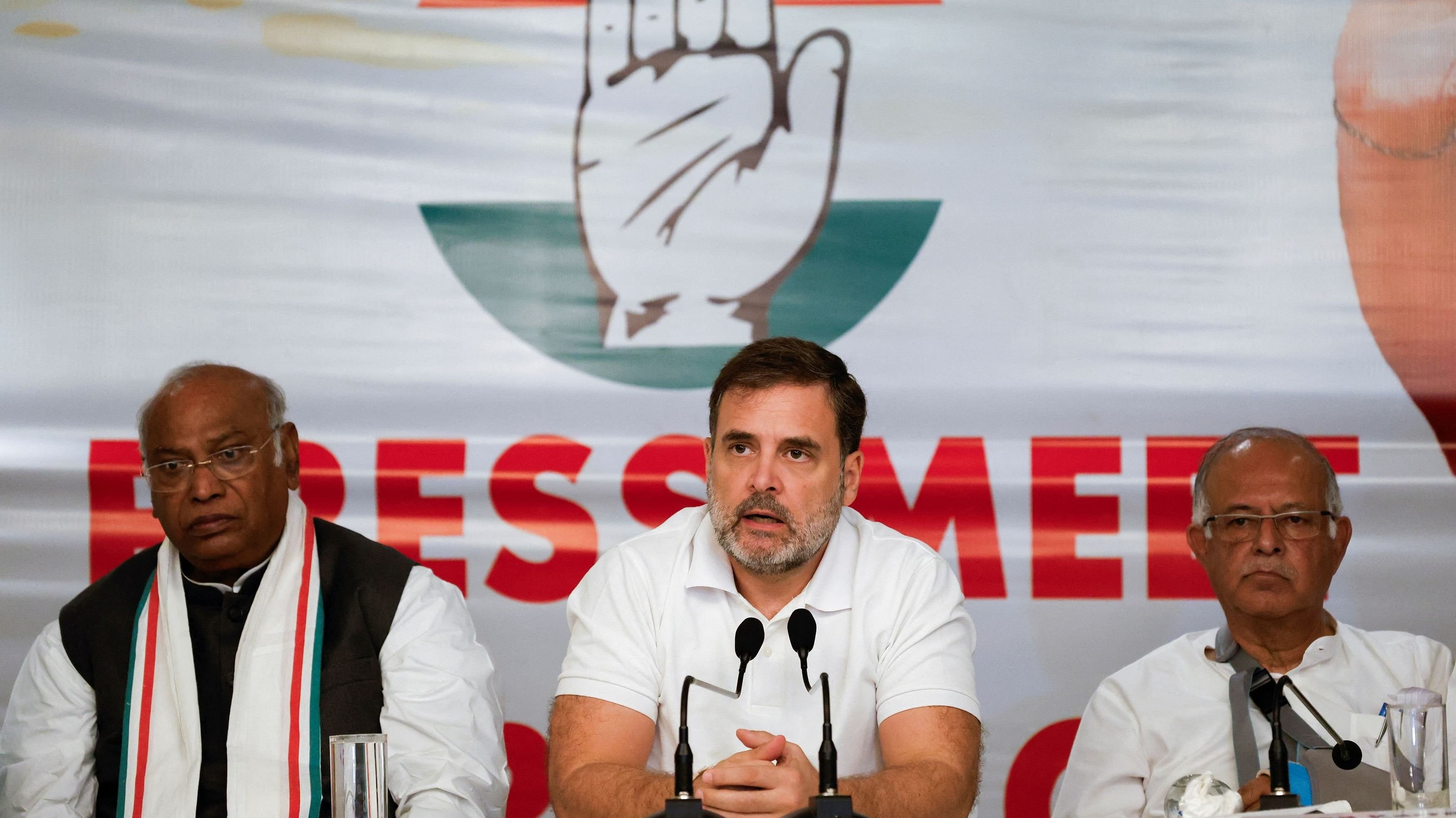 <div class="paragraphs"><p>Rahul Gandhi&nbsp;addresses the media in Srinagar, August 22, 2024. </p></div>