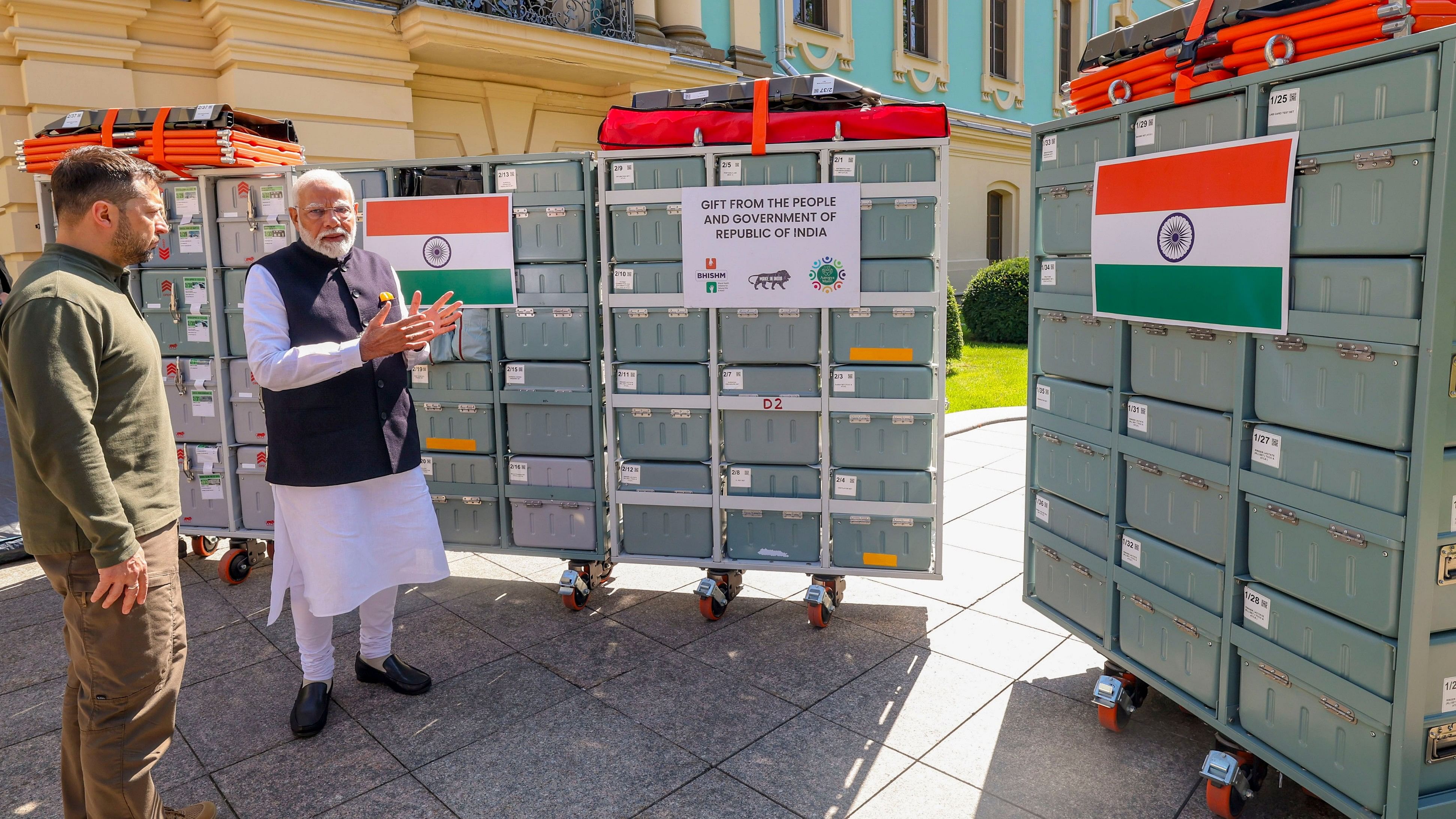 <div class="paragraphs"><p>Prime Minister Narendra Modi with Ukrainian President Volodymyr Zelenskyy during presentation of BHISHM cube to Ukraine, in Kyiv, Friday, August 23, 2024. </p></div>