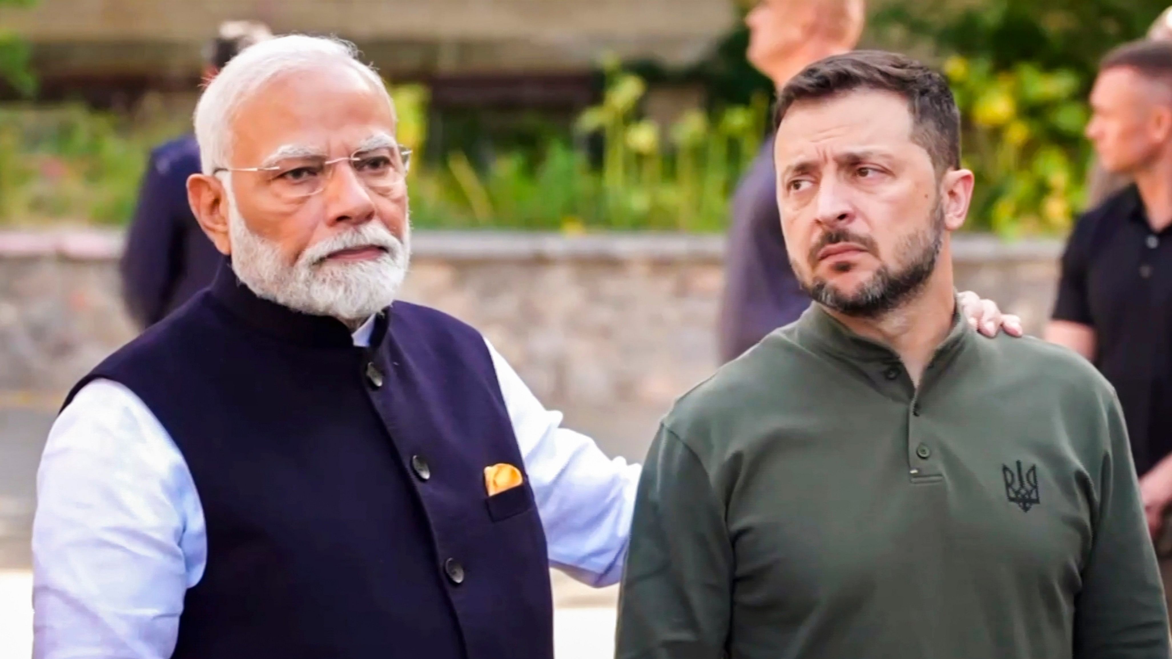 <div class="paragraphs"><p>Prime Minister Narendra Modi with the Ukrainian President Volodymyr Zelenskyy during a visit to Martyrologist Exposition to honour the memory of children, in Kyiv, Ukraine, Friday, Aug. 23, 2024. </p></div>