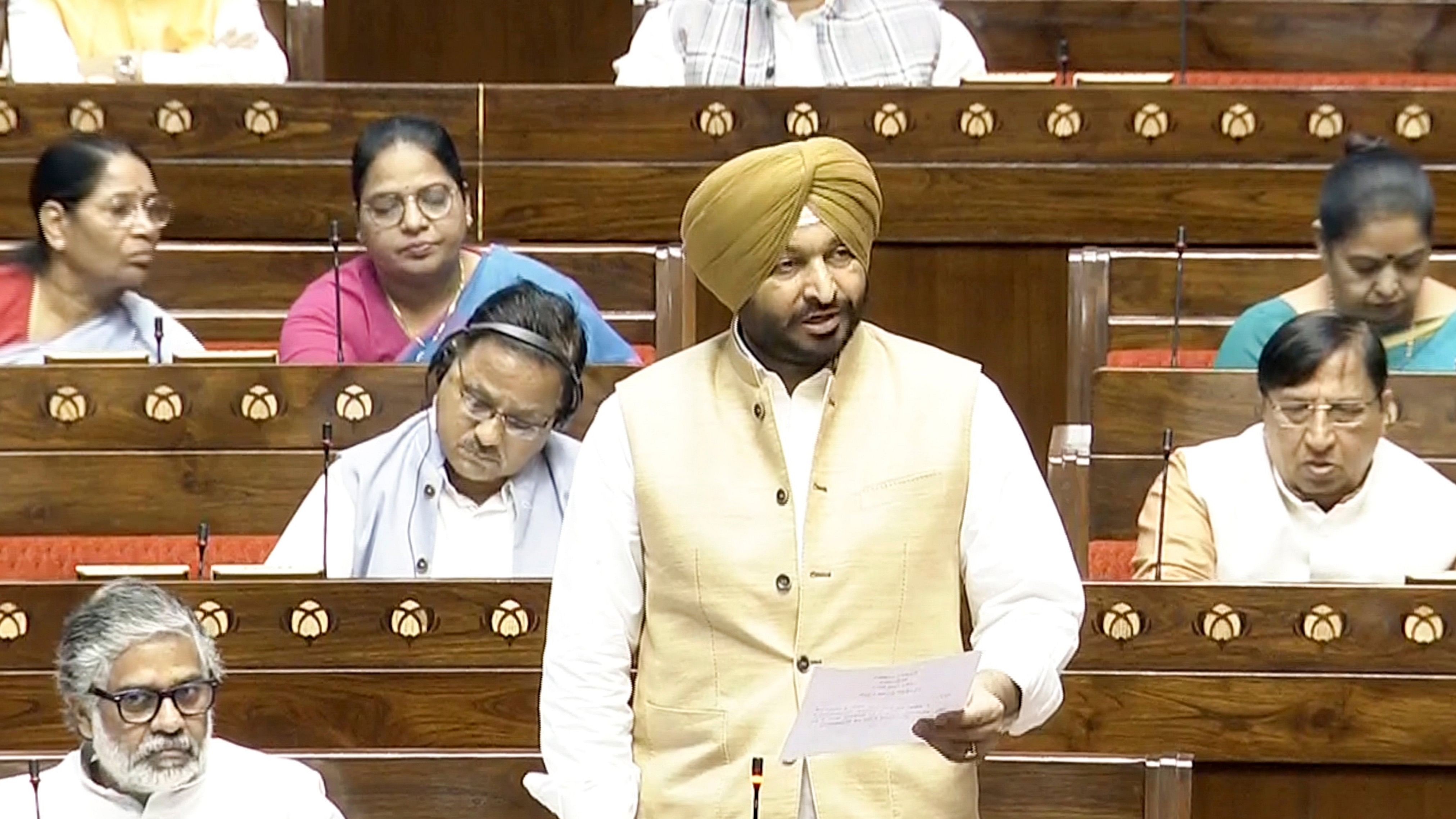 <div class="paragraphs"><p>MoS Ravneet Singh Bittu speaks in the Rajya Sabha during the Monsoon session of Parliament, in New Delhi, Friday, July 26, 2024.</p></div>