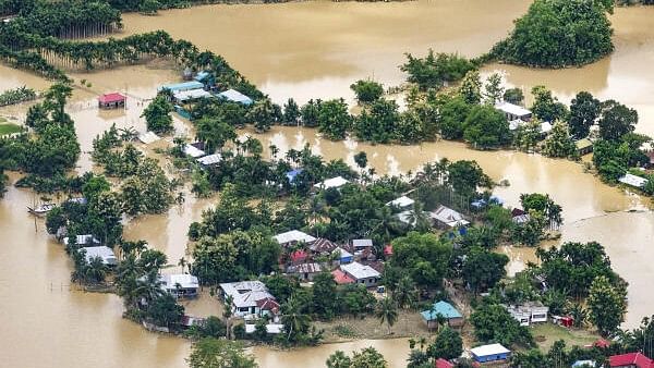 <div class="paragraphs"><p>A view of the flood-affected areas as Tripura Chief Minister Manik Saha takes stock of the flood situation in Tripura from a chopper. </p></div>