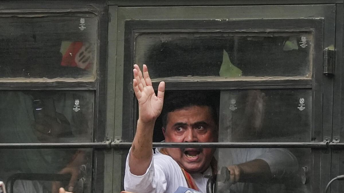 <div class="paragraphs"><p>Bengal BJP leader  Suvendu Adhikari while being detained by the police during a protest march against rape and murder of a woman doctor at the RG Kar Medical College and Hospital, in Kolkata.&nbsp;</p></div>