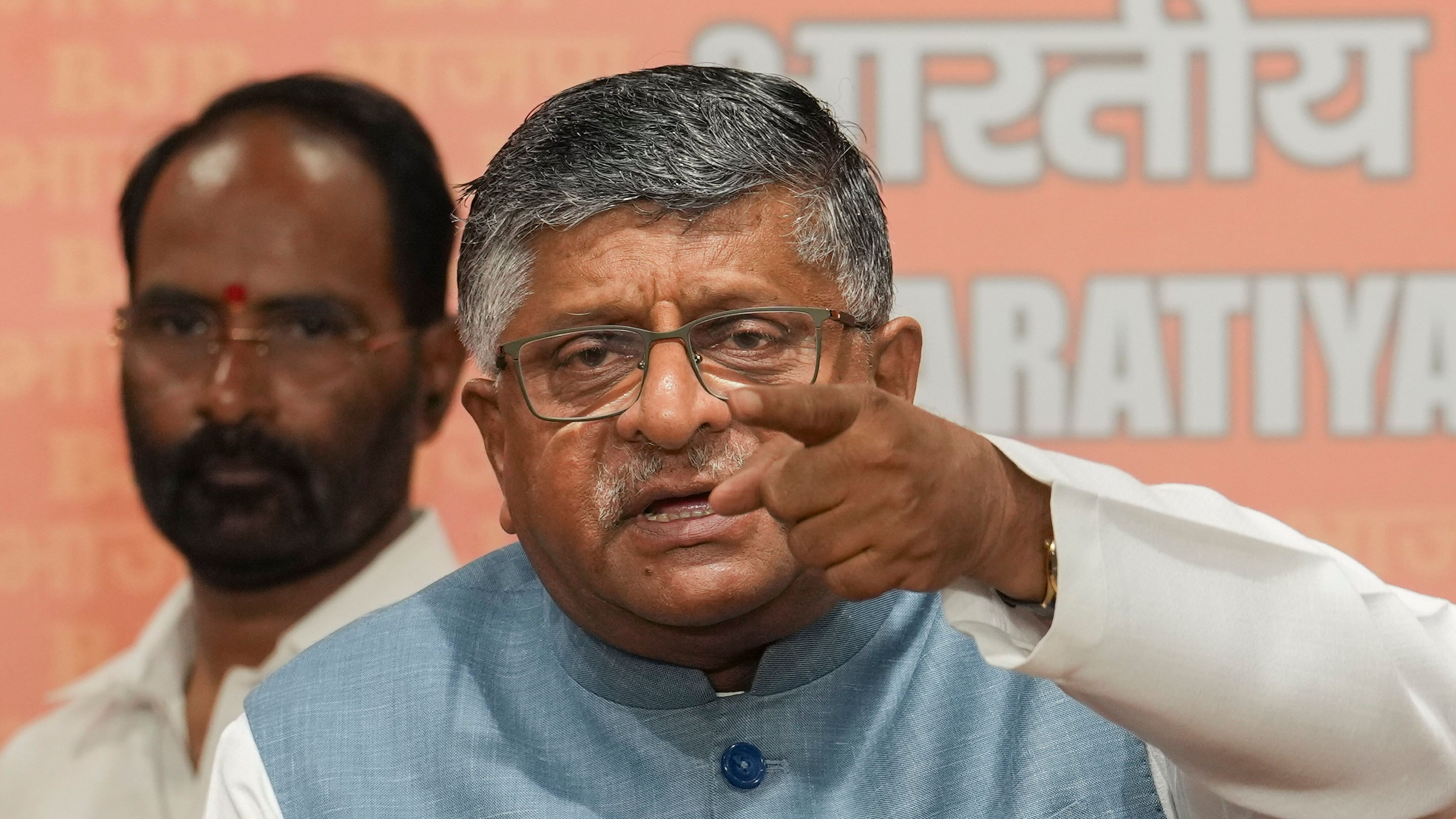 <div class="paragraphs"><p>BJP leader Ravi Shankar Prasad addresses a press conference at BJP headquarters, in New Delhi, Sunday, Aug. 25, 2024. </p></div>