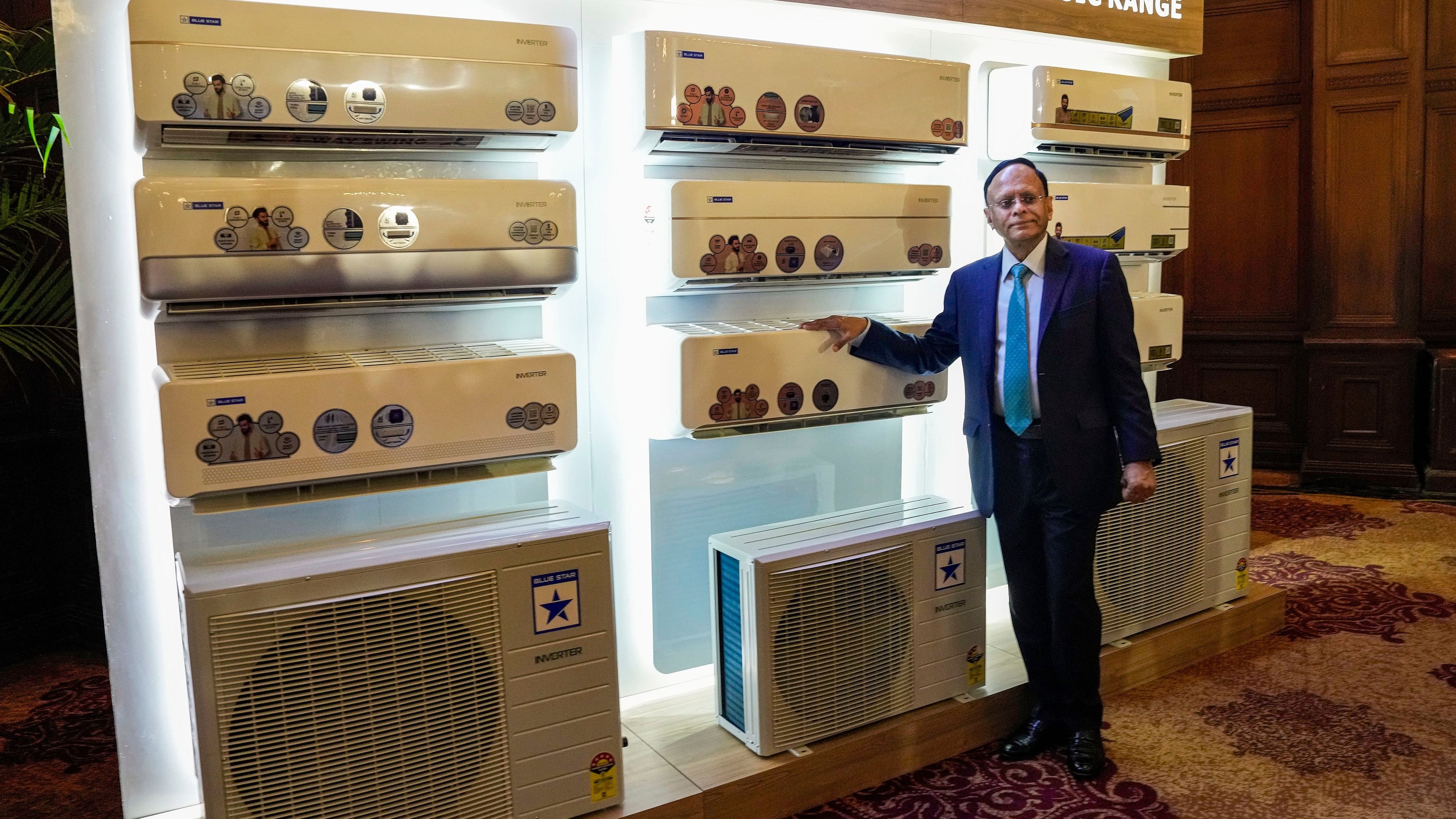 <div class="paragraphs"><p>Managing Director of Blue Star B Thiagarajan poses for photos during the launch of new Blue Star air conditioners ahead of the summer season earlier this year.</p></div>