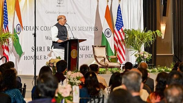 <div class="paragraphs"><p>Union Defence Minister Rajnath Singh addresses the Indian community, in Memphis, Tennessee, USA, Sunday, Aug. 25, 2024. </p></div>