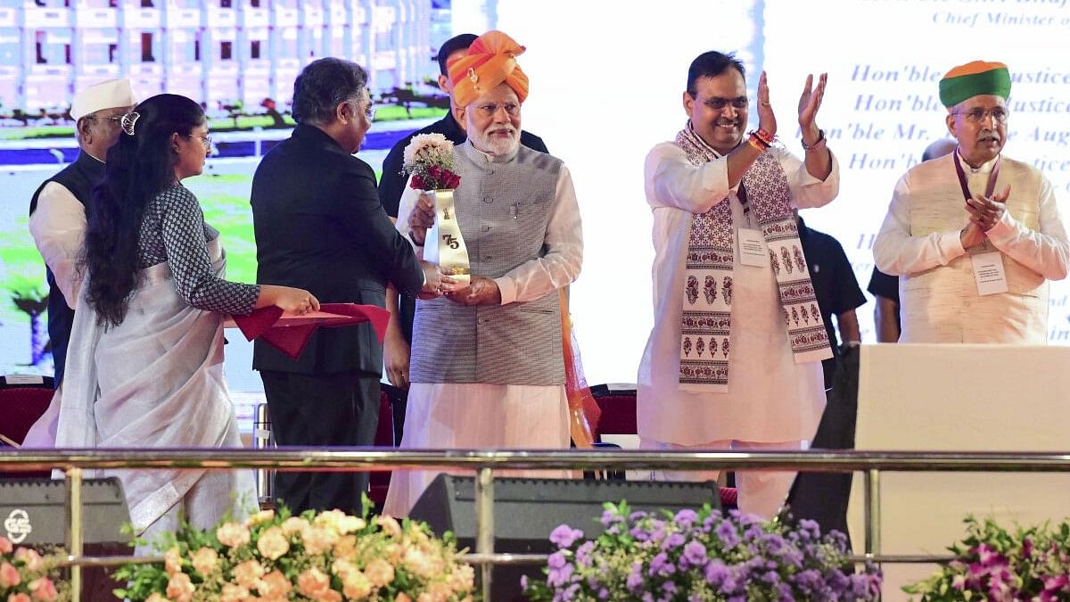 <div class="paragraphs"><p>Prime Minister Narendra Modi during the concluding ceremony of Rajasthan High Court's platinum jubilee celebrations, in Jodhpur, Sunday, Aug. 25, 2024.</p></div>