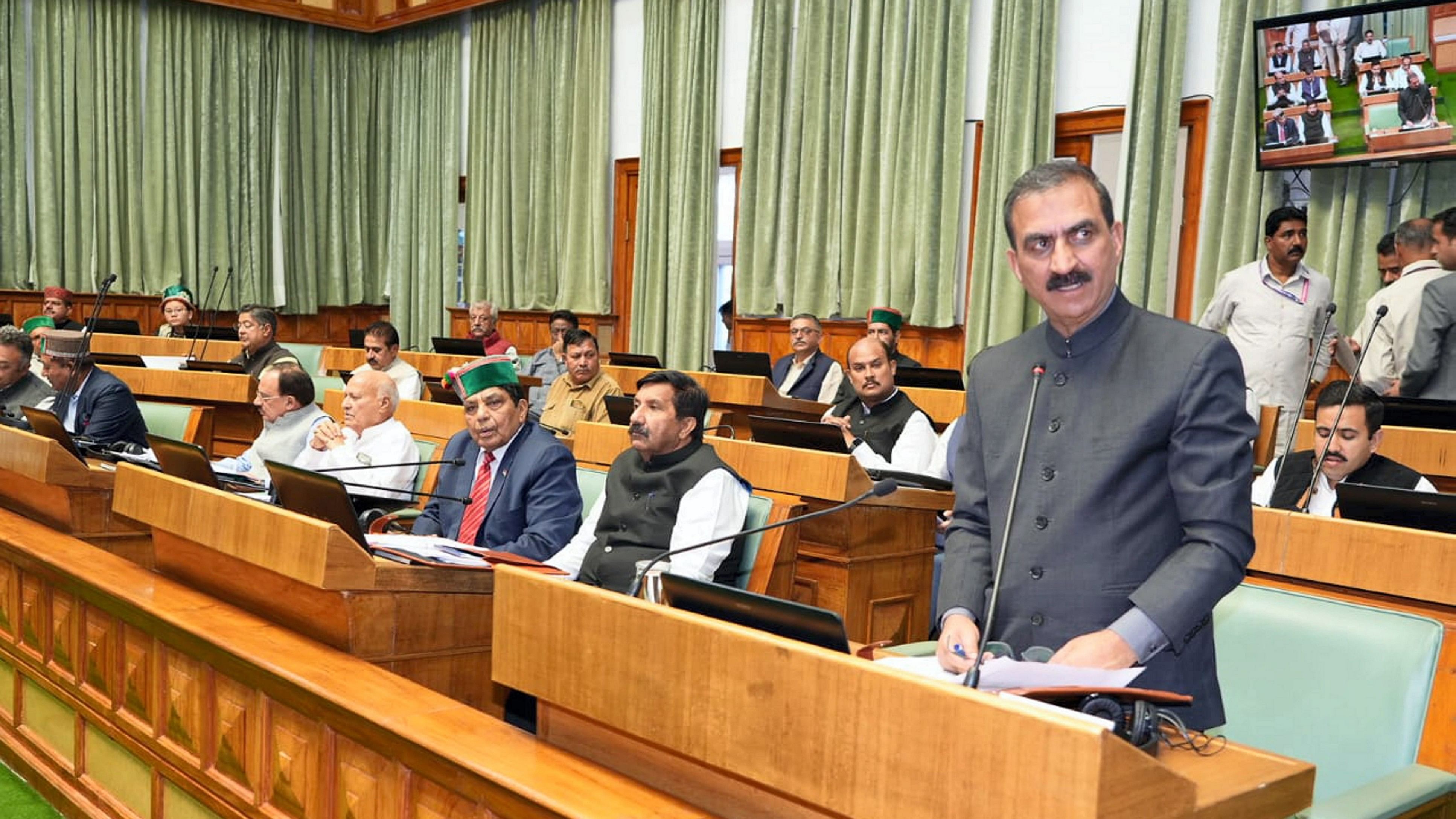 <div class="paragraphs"><p> Himachal Pradesh Chief Minister Sukhvindr Singh Sukhu speaks during the first day of Assembly's monsoon session, in Shimla.  </p></div>