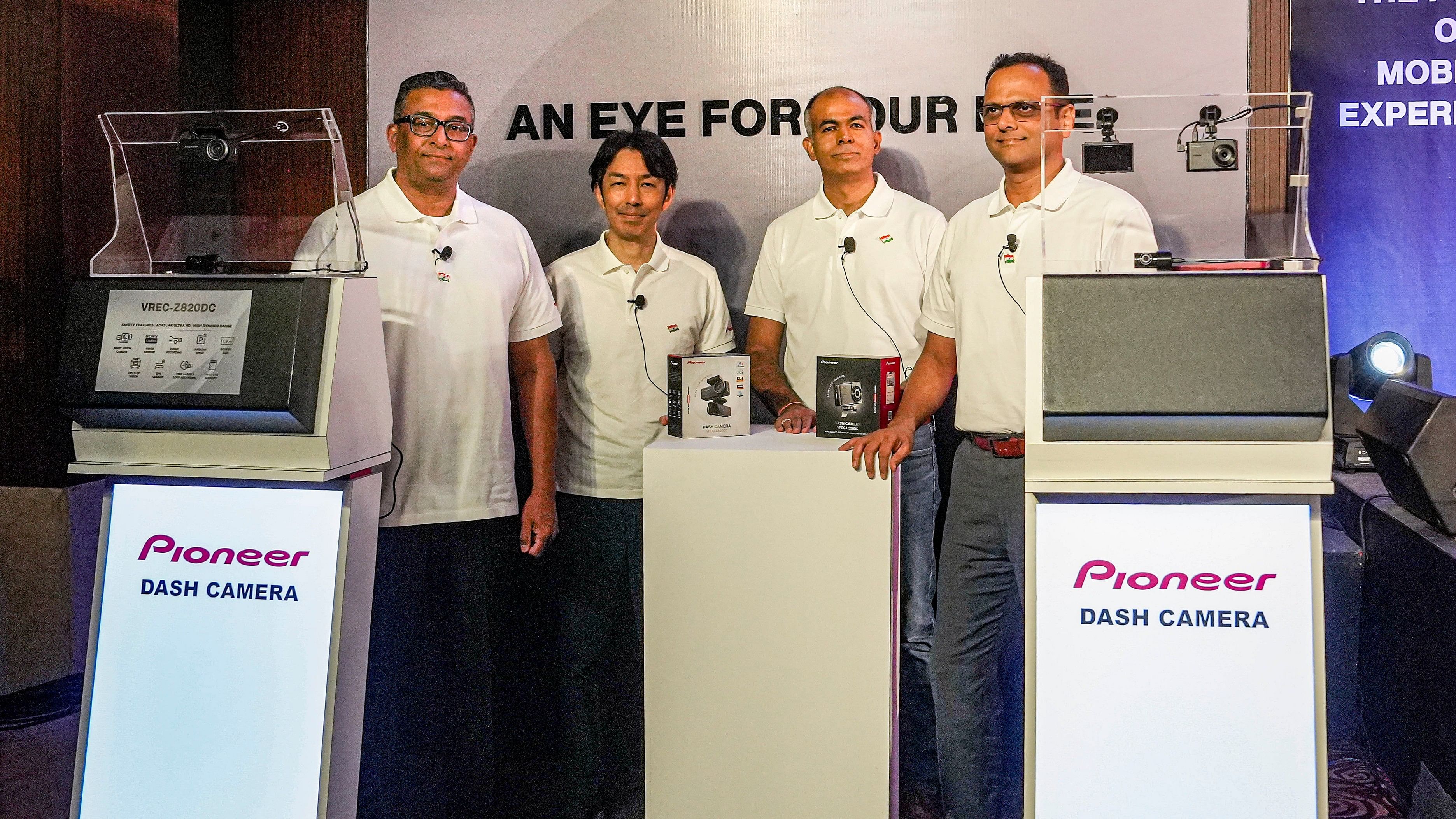 <div class="paragraphs"><p>Pioneer's Global CEO, Mobility AI &amp; Connectivity Division, Siva Subramanian, left, Vice President, Production Innovation and R&amp;D, Manish Bhasin, 2nd from right, and New Managing Director-India Aniket Kulkarni, right, during the launch of Pioneer's car dashboard camera, in New Delhi, Tuesday, August 27, 2024. </p></div>