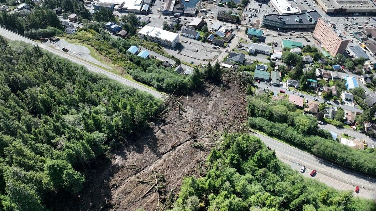 <div class="paragraphs"><p>A landslide remains after a large, rain-drenched slope gave way, killing one person, injuring three others and leaving dozens of homes damaged, under evacuation orders and without power, in a drone photograph in Ketchikan, Alaska.</p></div>