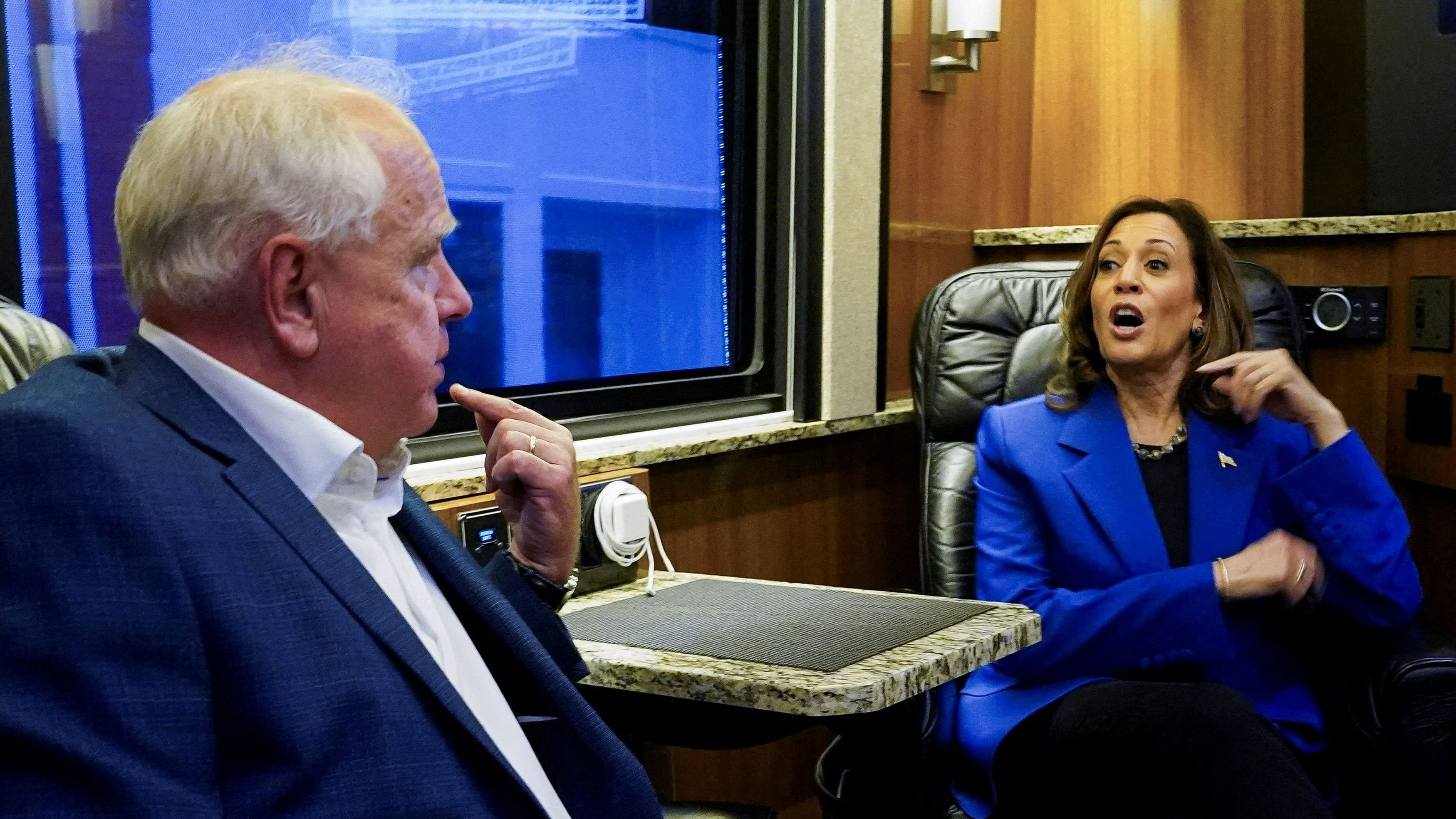 <div class="paragraphs"><p>US Democratic vice presidential candidate Minnesota Governor Tim Walz and Democratic presidential candidate and US Vice President Kamala Harris.</p></div>