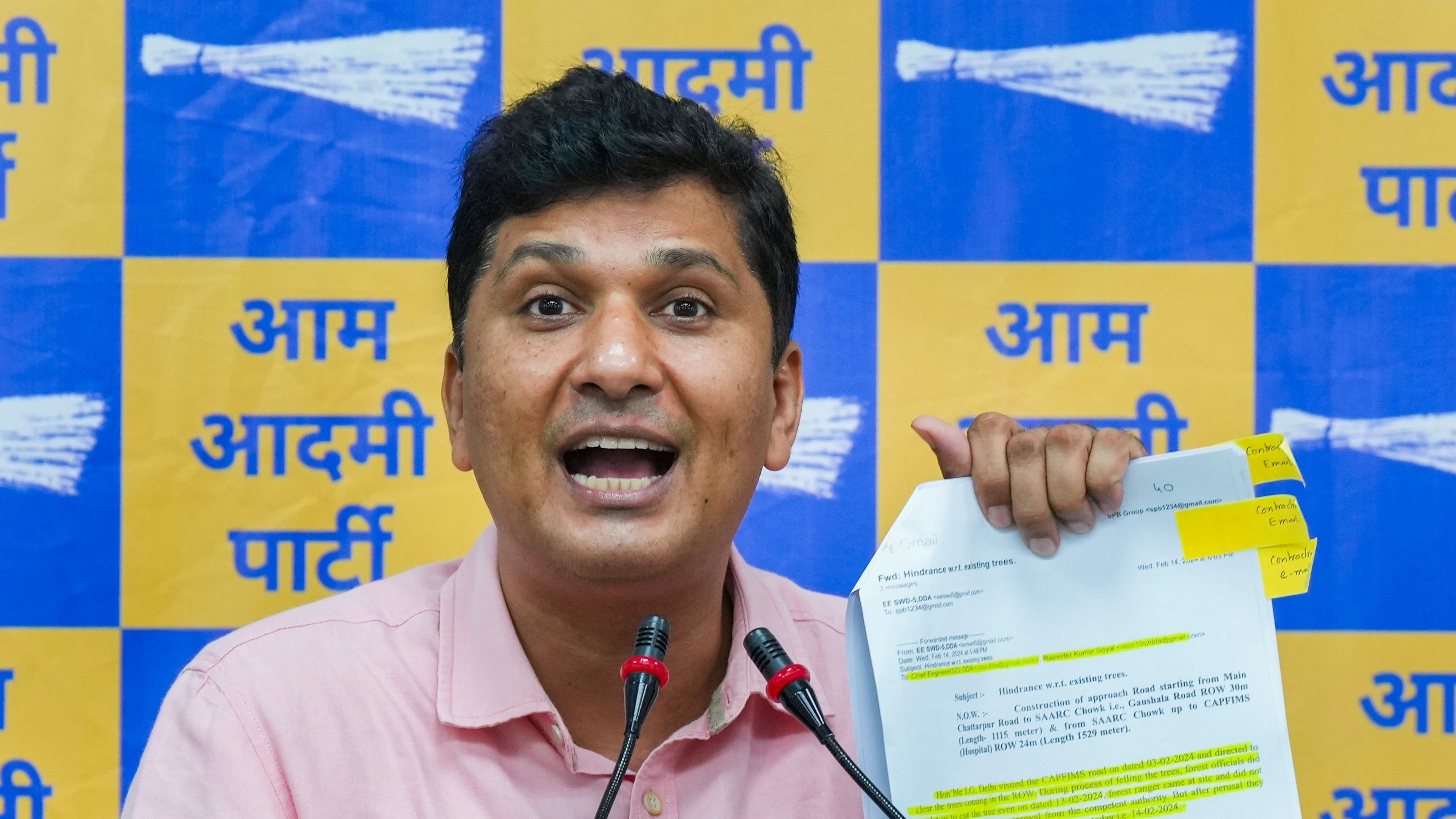 <div class="paragraphs"><p> Delhi Minister Saurabh Bharadwaj addresses a press conference at the party office, in New Delhi.</p></div>