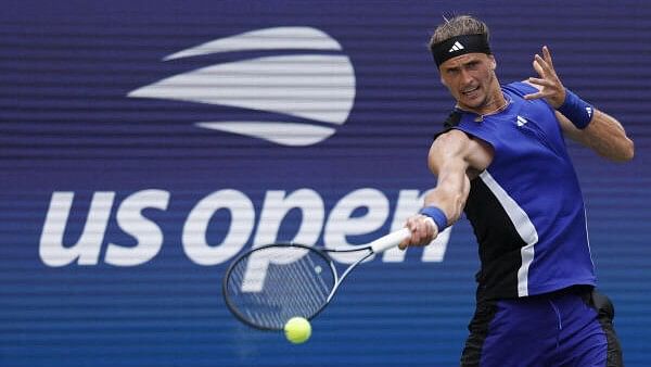 <div class="paragraphs"><p>Alexander Zverev (GER) hits a forehand against Alexandre Muller (FRA)(not pictured) in a men's singles match on day three of the US. Open tennis tournament at USTA Billie Jean King National Tennis Center.</p></div>