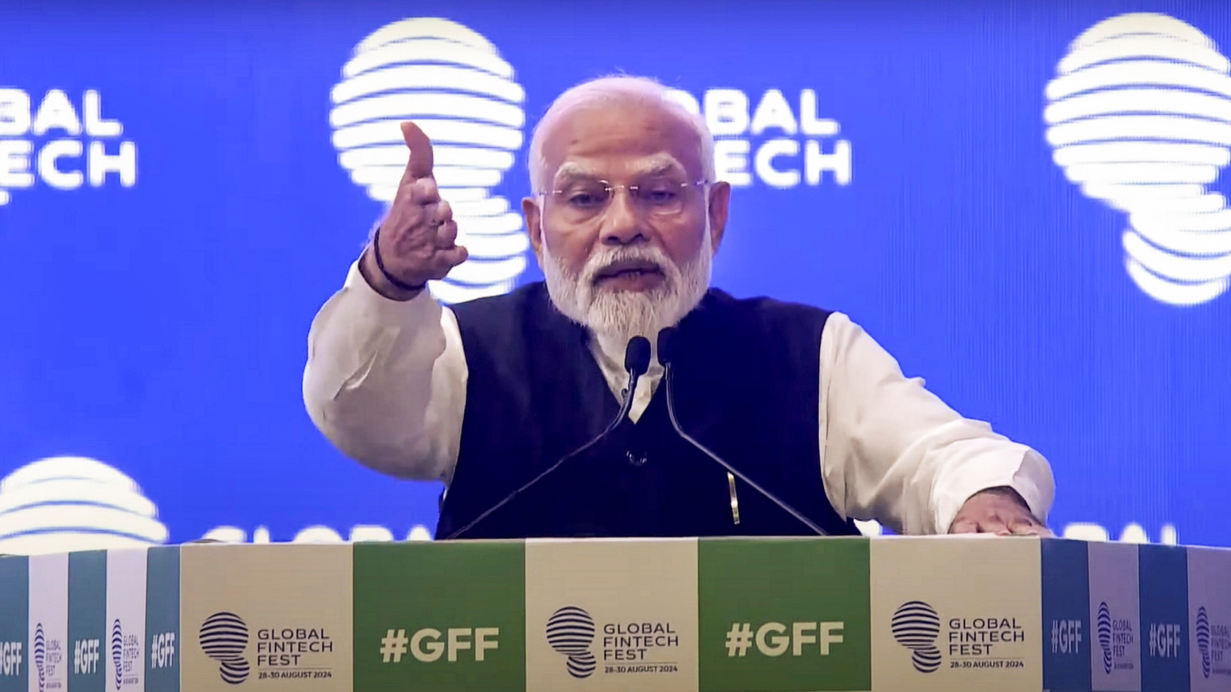 <div class="paragraphs"><p>Prime Minister Narendra Modi addresses a gathering during the Global FinTech Fest, in Mumbai.</p></div>