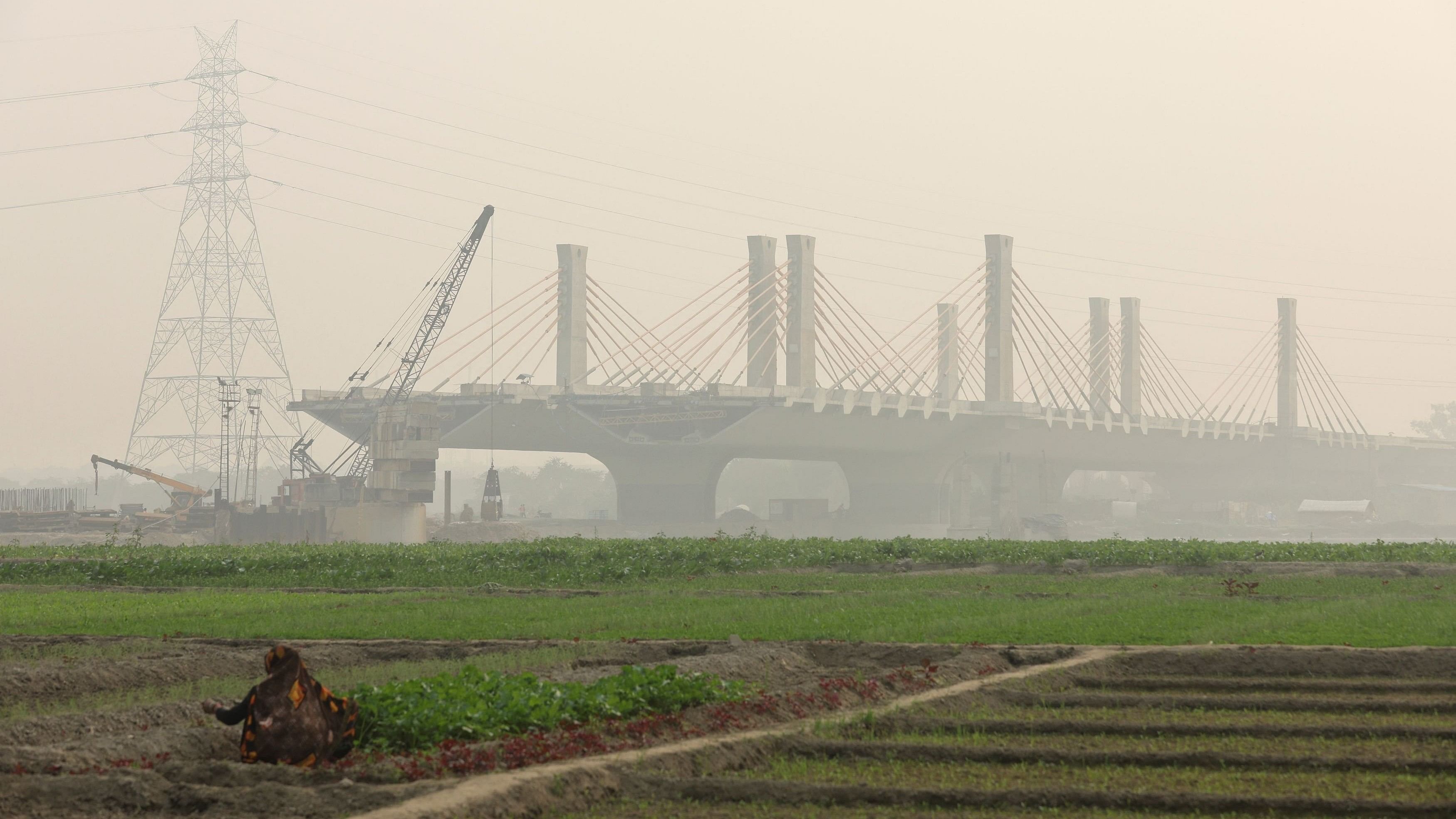 <div class="paragraphs"><p>A woman works on the fields next to a construction site of a bridge on the field on the Yamuna floodplains on a smoggy day in New Delhi, India.</p></div>