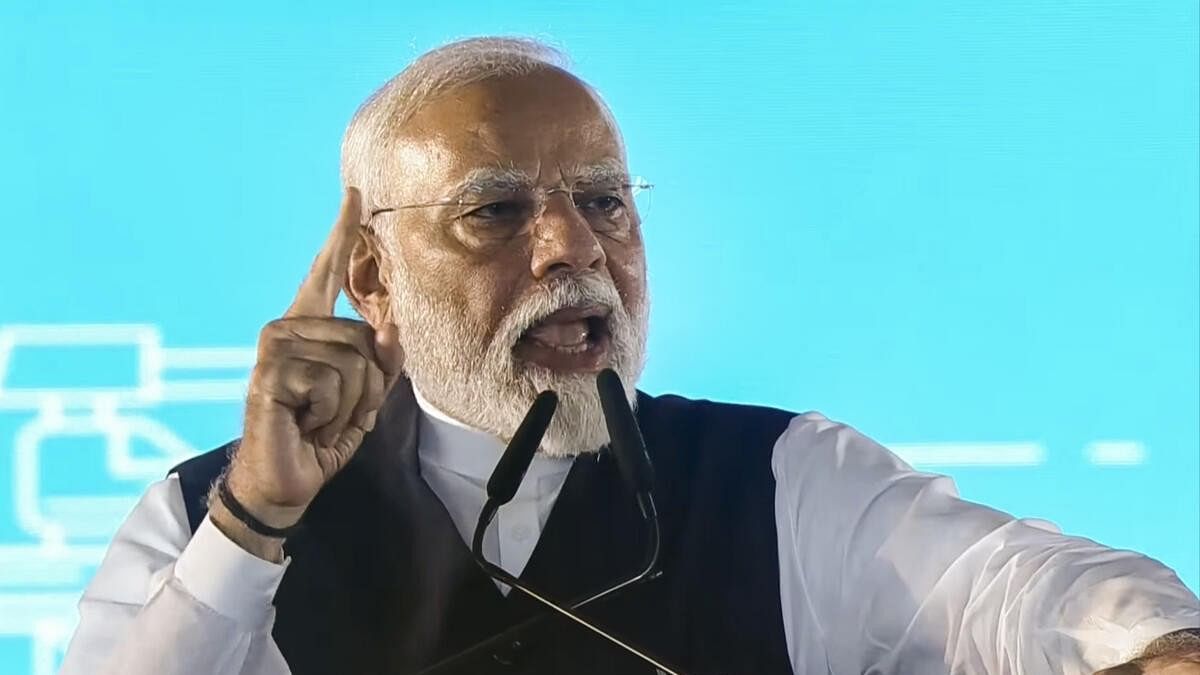 <div class="paragraphs"><p>Prime Minister Narendra Modi&nbsp;speaks during laying of the foundation stone of Vadhvan Port in Palghar.&nbsp;</p></div>