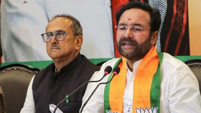 <div class="paragraphs"><p>G Kishan Reddy (right) addresses a press conference in Jammu.&nbsp;</p></div>