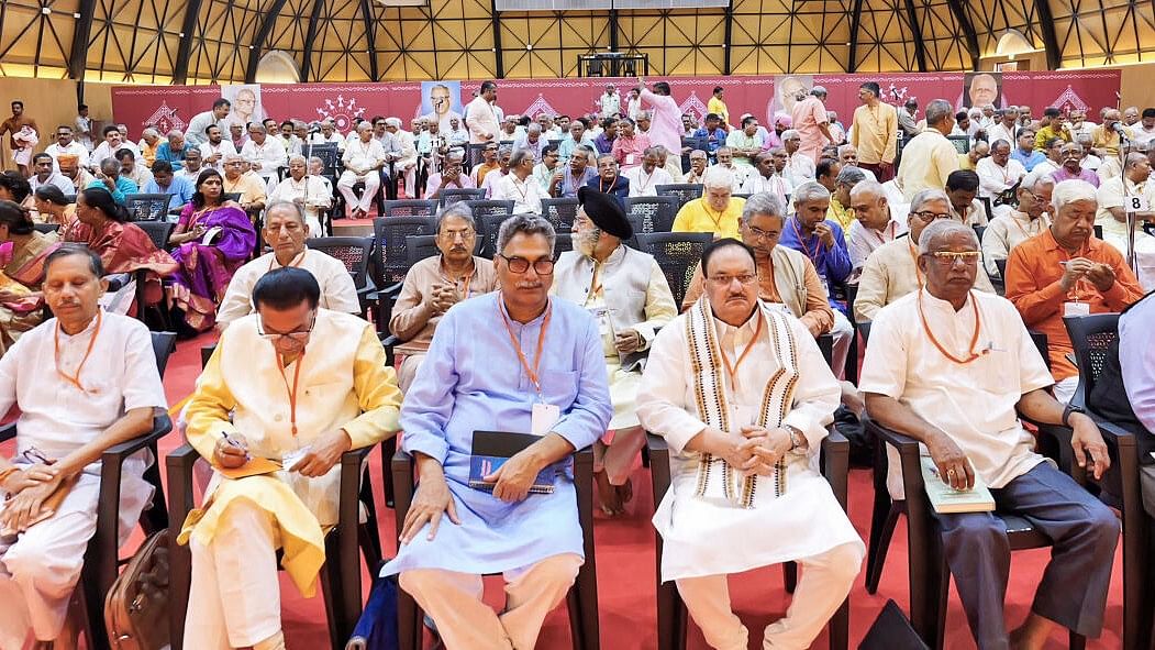 <div class="paragraphs"><p>Union Minister and BJP National President JP Nadda and others during the All India Coordination Meeting of the Rashtriya Swayamsevak Sangh (RSS), in Palakkad, Kerala.&nbsp;</p></div>