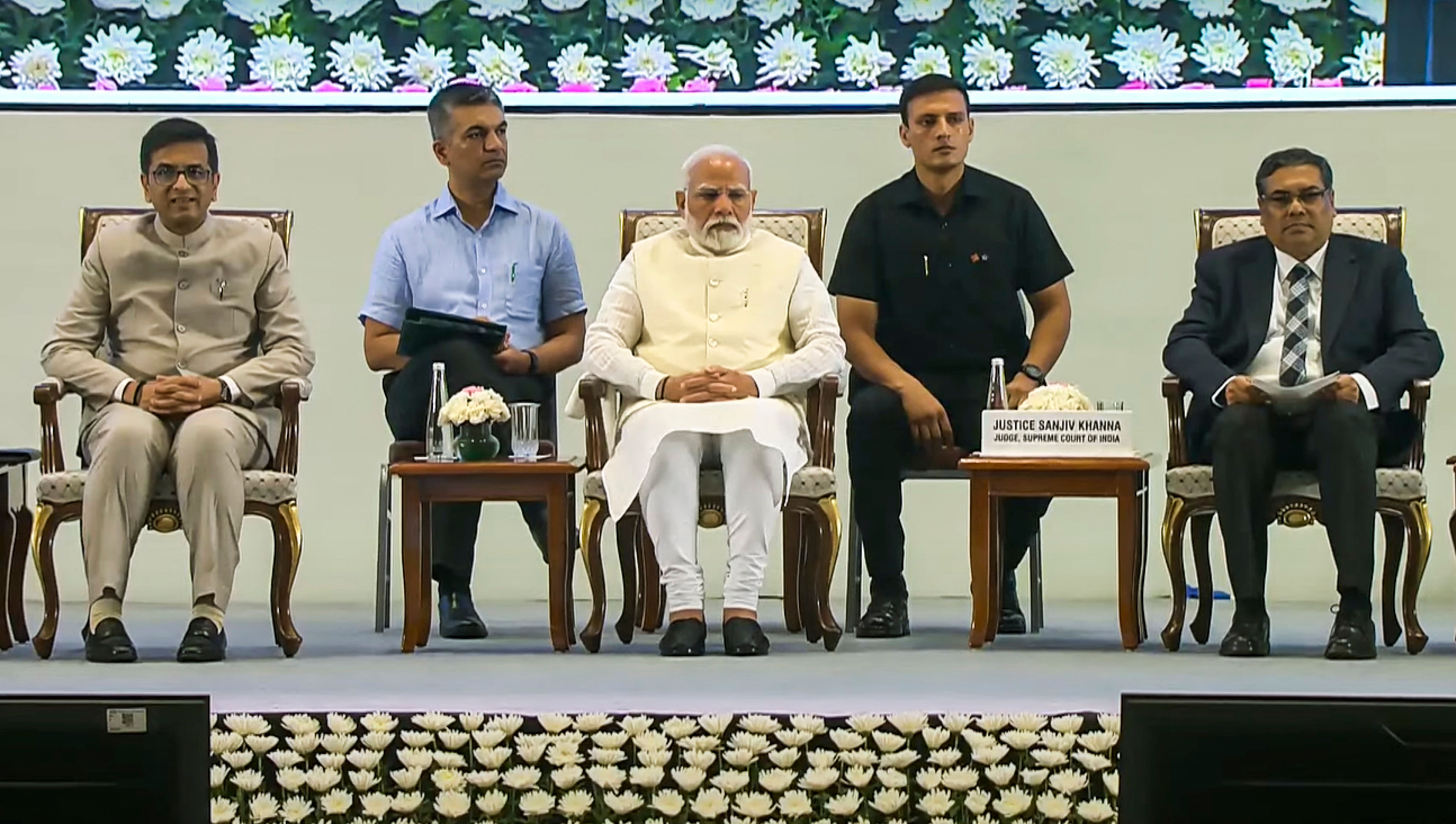 <div class="paragraphs"><p>Prime Minister Narendra Modi seen here  with current Chief Justice of India D Y Chandrachud and his successor Supreme Court judge Justice Sanjiv Khanna </p></div>