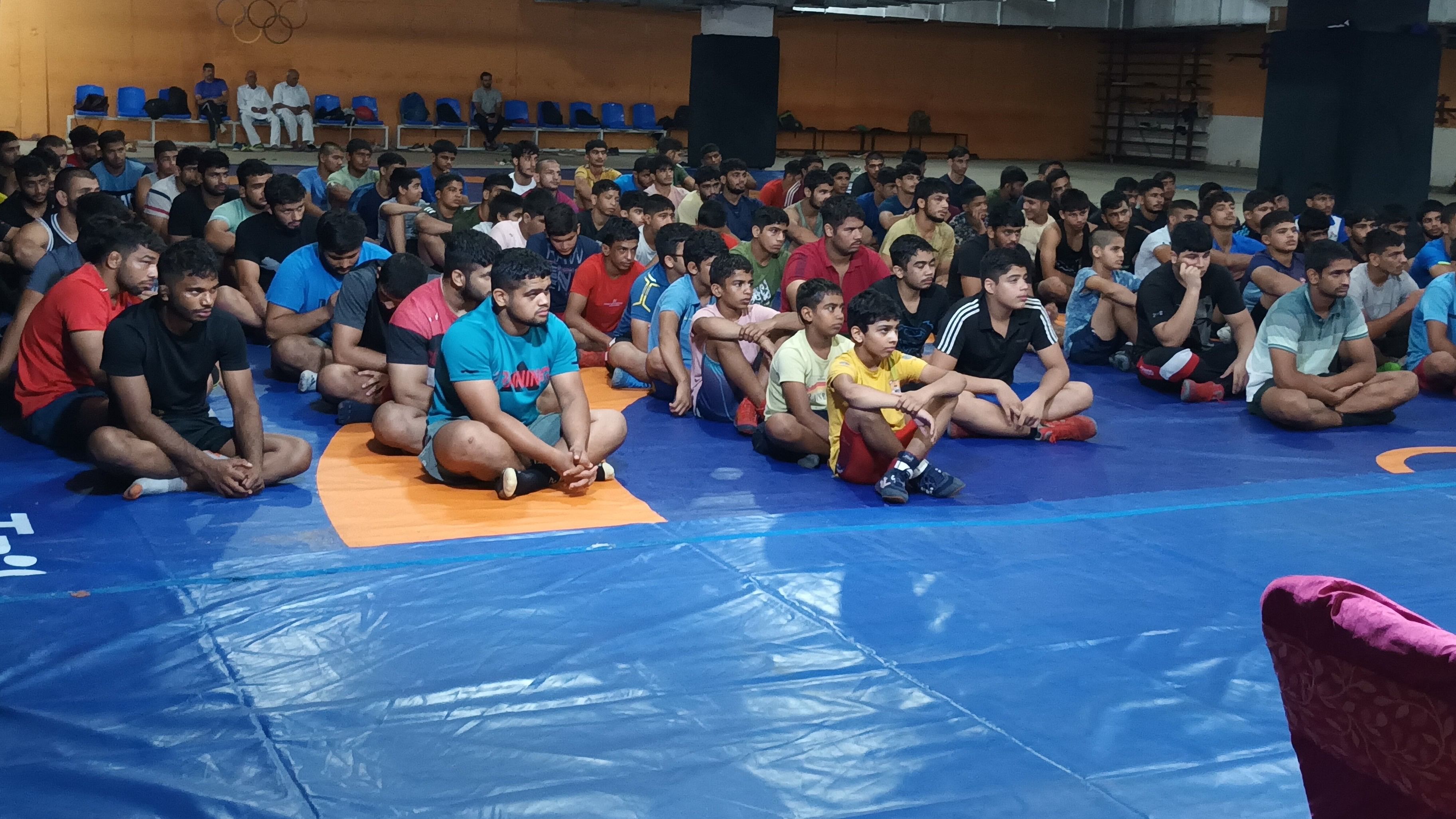 <div class="paragraphs"><p>Budding wrestlers during a training session at the Chhatrasal Akhada.&nbsp;</p></div>