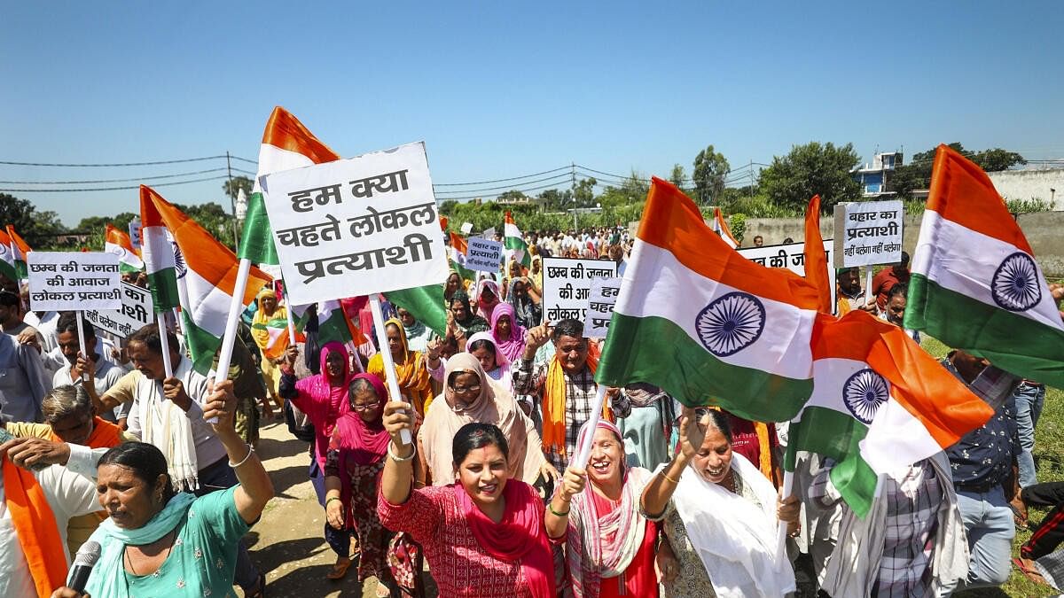 <div class="paragraphs"><p>BJP workers stage a protest march expressing dissatisfaction with the party's ticket distribution for the upcoming Jammu and Kashmir assembly polls, in Jammu.</p></div>