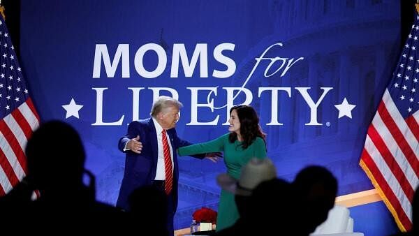 <div class="paragraphs"><p>Republican presidential nominee and former U.S. President Donald Trump and Moms for Liberty co-founder Tiffany Justice participate in a fireside chat during the Moms for Liberty National "Joyful Warriors" Summit, in Washington.</p></div>