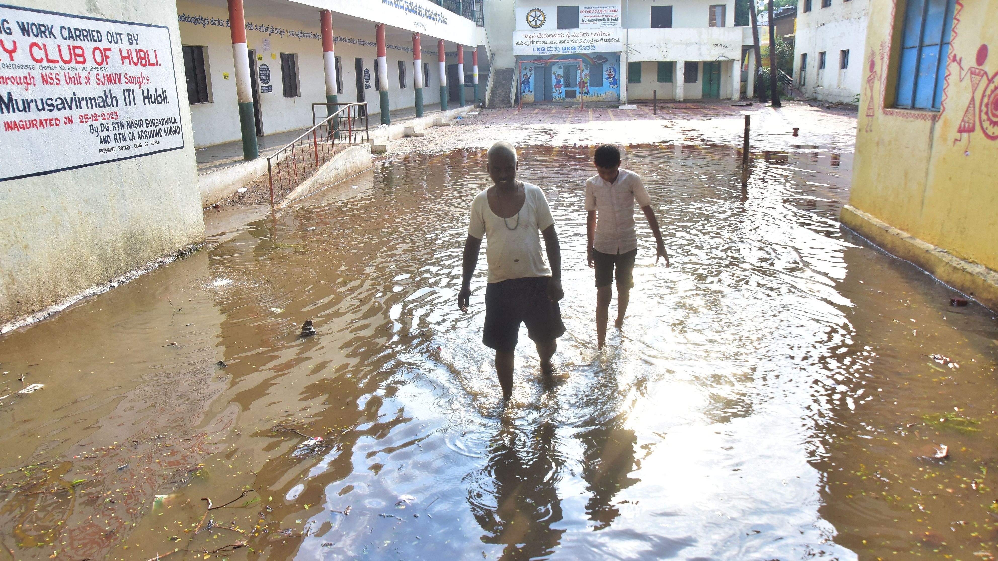 <div class="paragraphs"><p>Rainwater accumulated on a school premises following heavy showers in Hubballi early this month. </p></div>