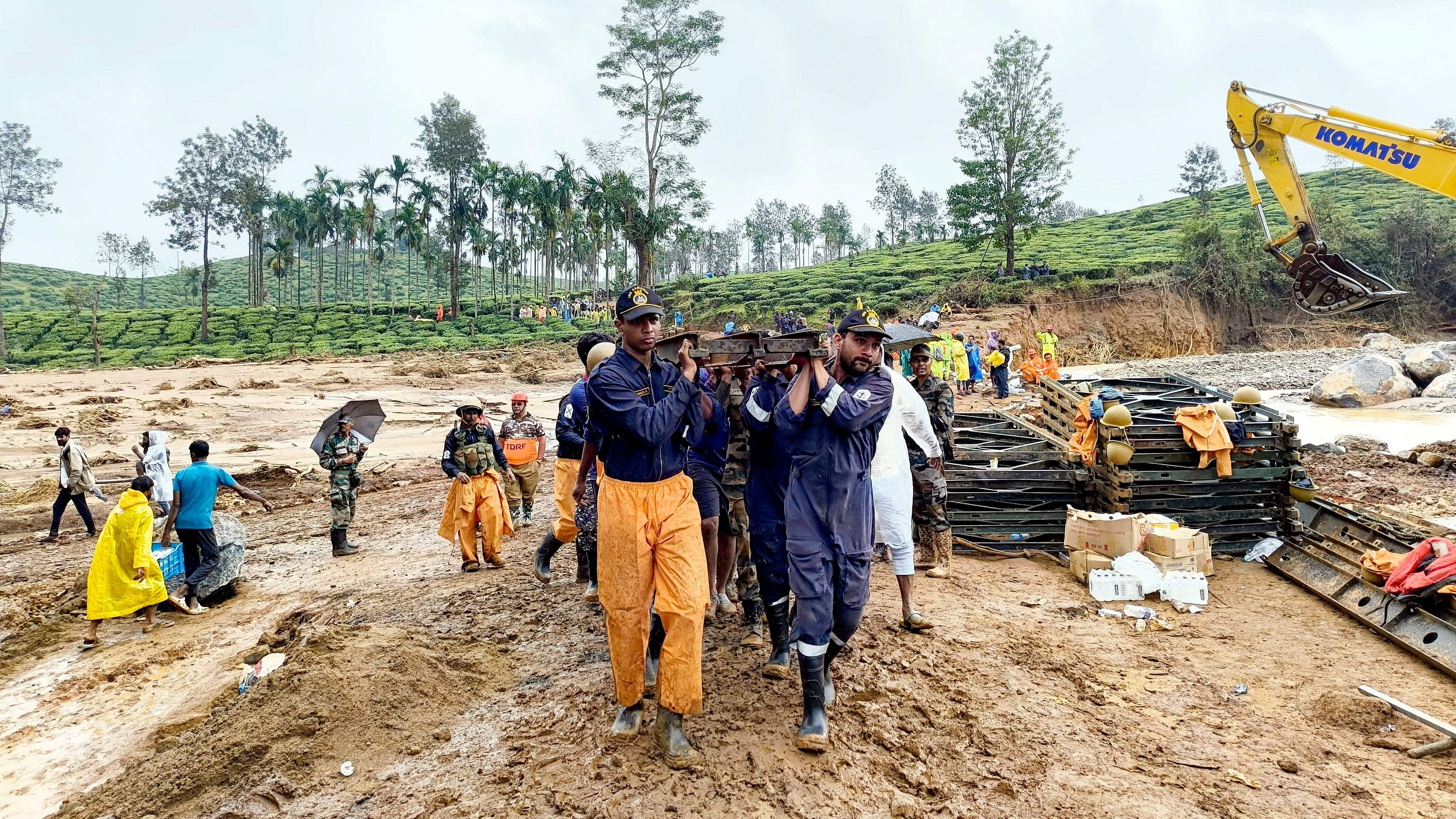 <div class="paragraphs"><p>Officials during a search and rescue operation at a landslide-hit area, in Wayanad district.</p></div>