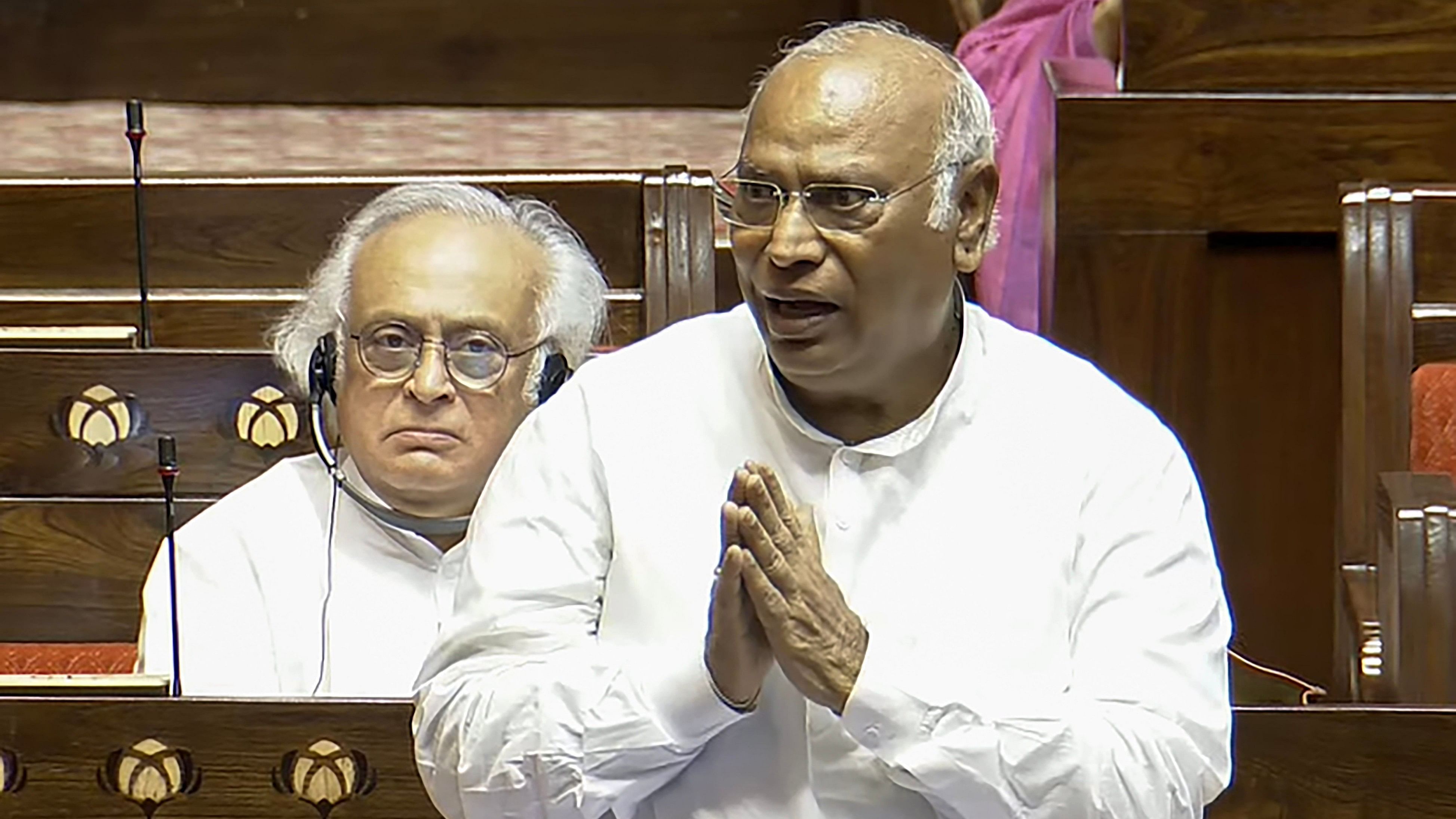 <div class="paragraphs"><p>Leader of Opposition Mallikarjun Kharge speaks in the Rajya Sabha during the Monsoon session of Parliament, in New Delhi on Wednesday, July 31, 2024. </p></div>