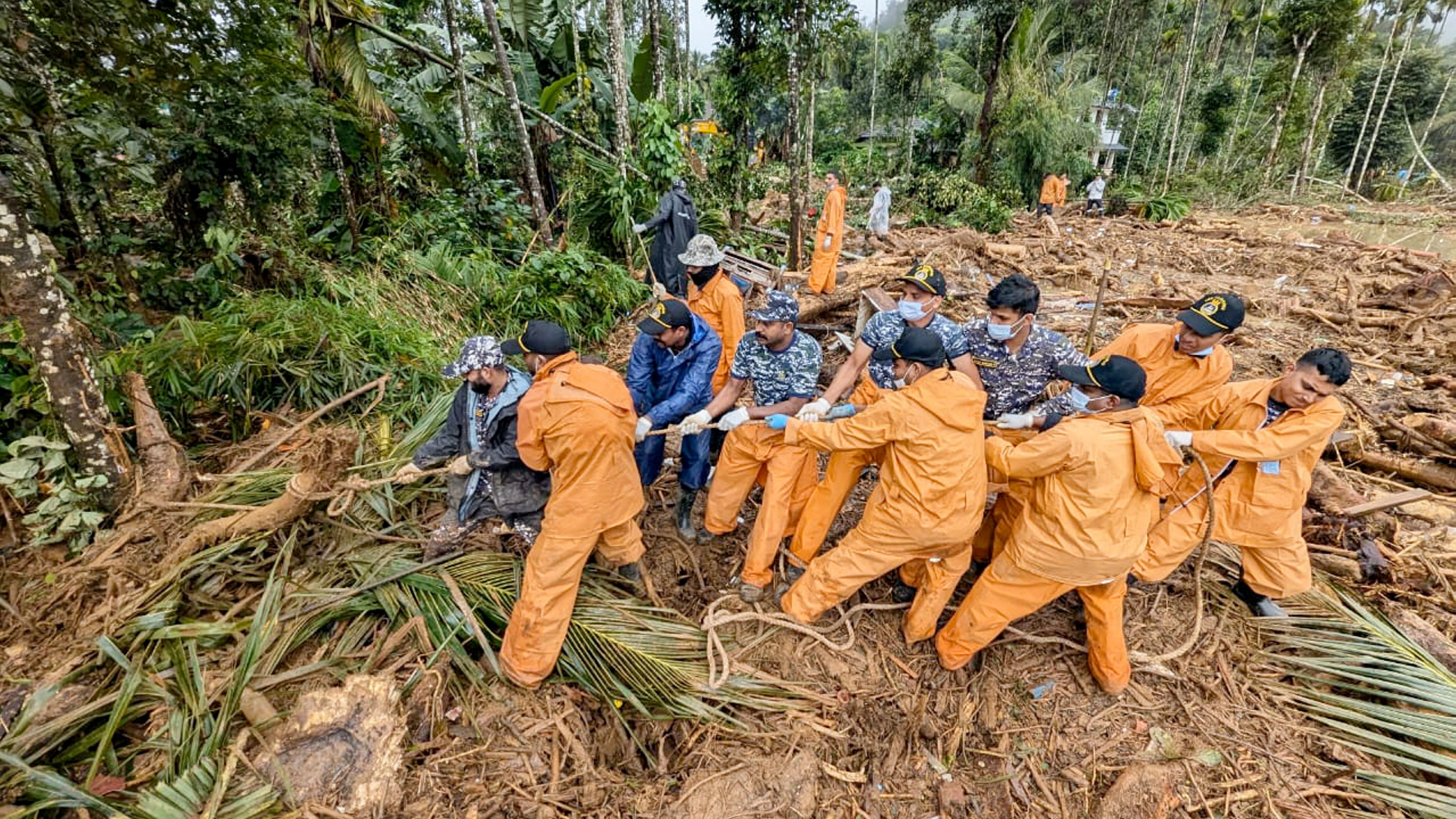 <div class="paragraphs"><p>Officials during a search and rescue operation at a landslide-hit area, in Wayanad district, Saturday, Aug. 3, 2024. </p></div>