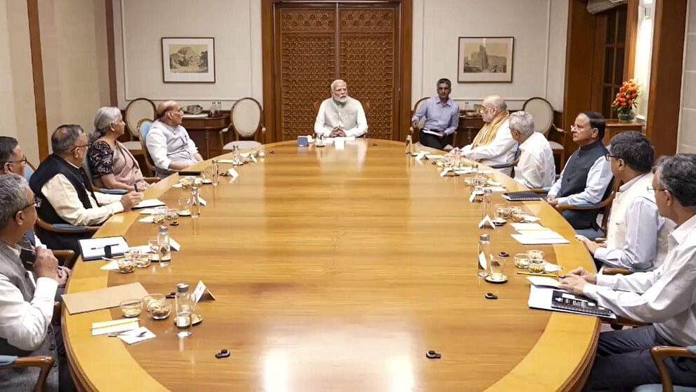 <div class="paragraphs"><p>Narendra Modi chairs a meeting of the Cabinet Committee on the situation in Bangladesh, in New Delhi, Monday, Aug. 5, 2024. Sheikh Hasina on Monday resigned as prime minister of Bangladesh and fled the country.</p></div>