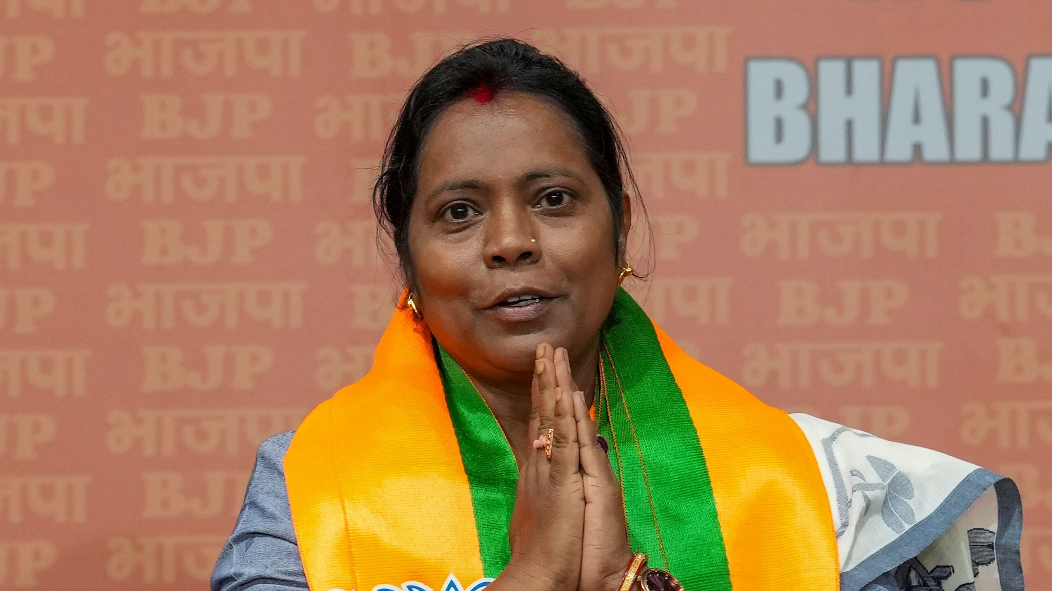 <div class="paragraphs"><p>Former MP Mamata Mohanta speaks with the media after joining BJP</p></div>