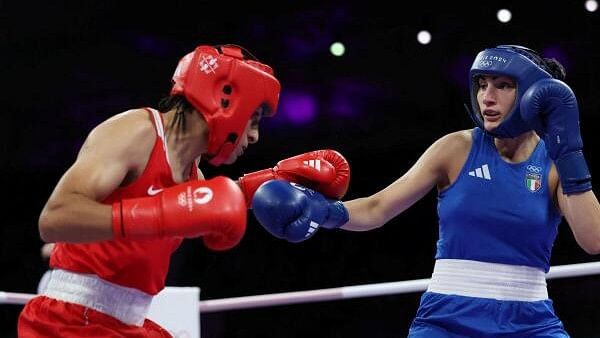 <div class="paragraphs"><p>Imane Khelif of Algeria and Angela Carini of Italy in action at Paris Games 2024.</p></div>