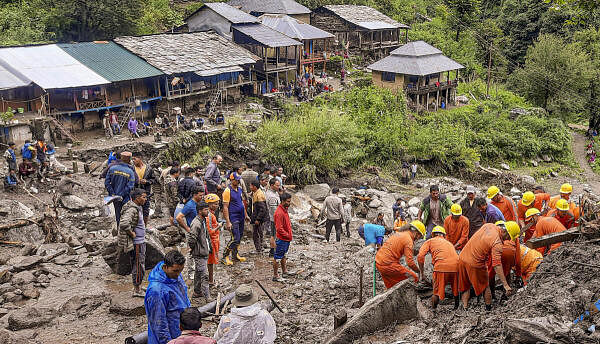 <div class="paragraphs"><p>Image showing rescue operation to trace the missing people at an affected area of Rajvan village following a cloudburst, in Mandi district.</p></div>