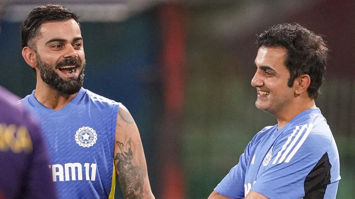 <div class="paragraphs"><p>India's Virat Kohli (left) and head coach Gautam Gambhir share a light moment during a practice session, ahead of their first ODI against Sri Lanka in Colombo. </p></div>