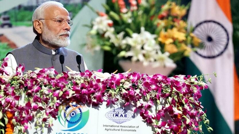 <div class="paragraphs"><p>Prime Minister Narendra Modi speaks at the inauguration of the 32nd International Conference of Agricultural Economists, in New Delhi.</p></div>