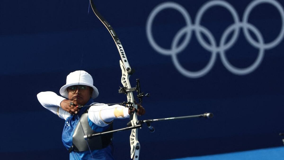 <div class="paragraphs"><p>Deepika Kumari during the&nbsp;Women's Individual 1/8 Elimination Round in Paris.&nbsp;</p></div>