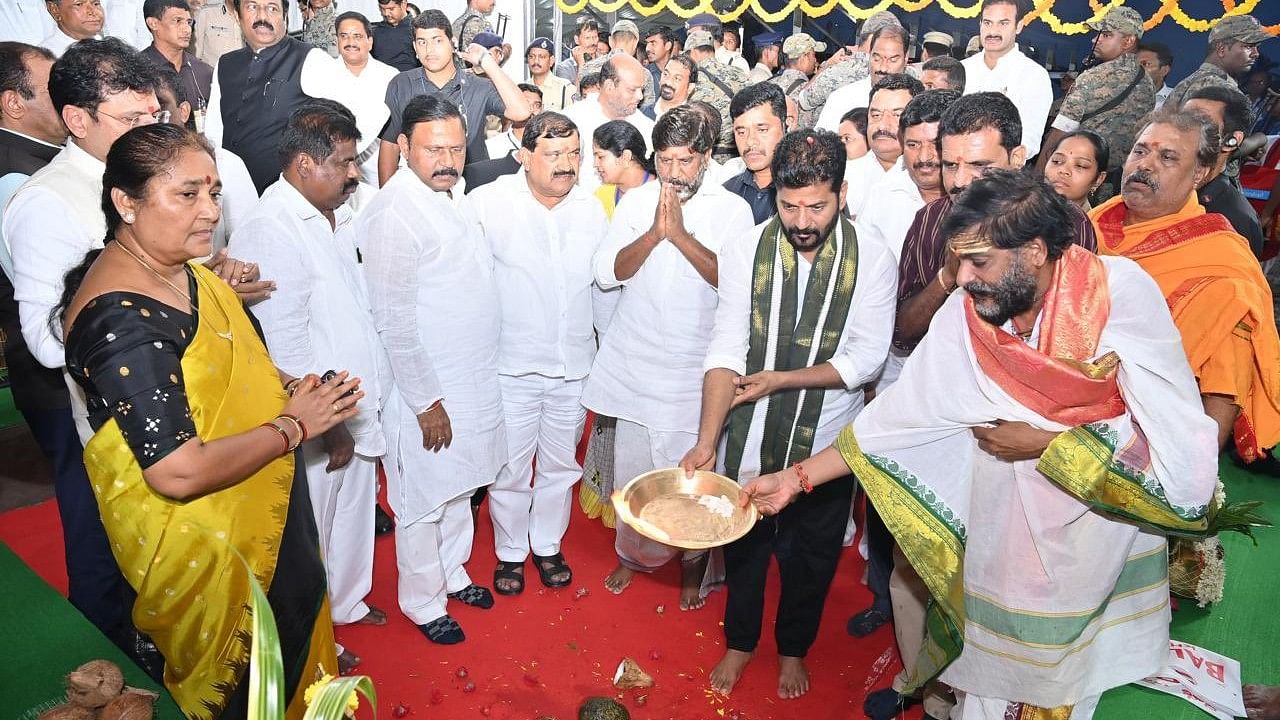 <div class="paragraphs"><p>Telangana Chief Minister A Revanth Reddy at the foundation stone laying ceremony for the Young India Skills University (YISU), August 1, 2024.</p></div>