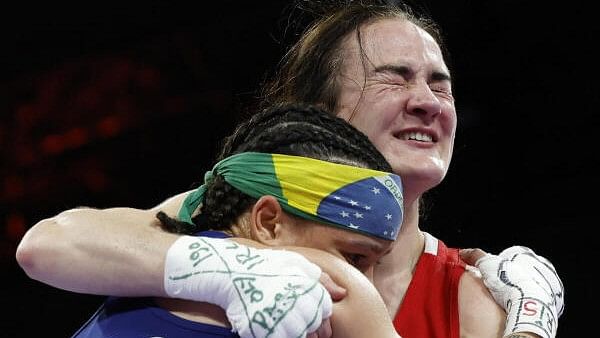 <div class="paragraphs"><p>Kellie Harrington of Ireland hugs Beatriz Iasmin Soares Ferreira of Brazil after winning in the women's 60kg semifinal at North Paris Arena, Villepinte, France - August 03, 2024.</p></div>