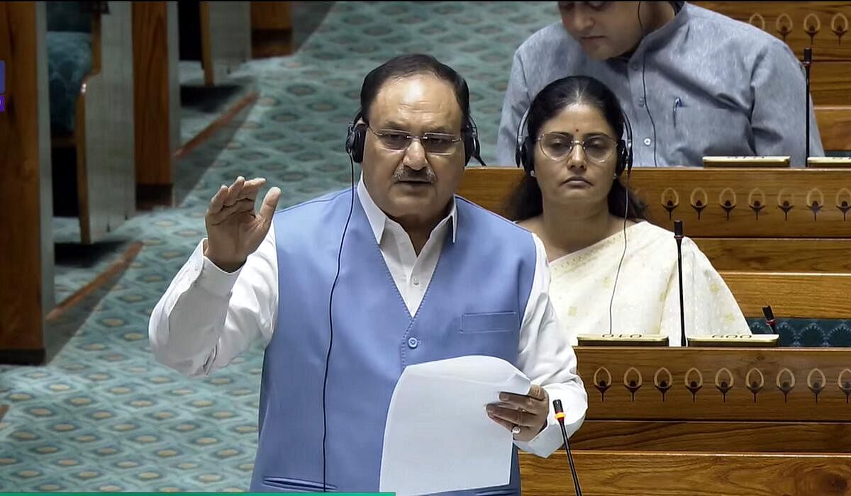 <div class="paragraphs"><p>Union Minister JP Nadda speaks in the Lok Sabha during the Monsoon session of Parliament.</p></div>