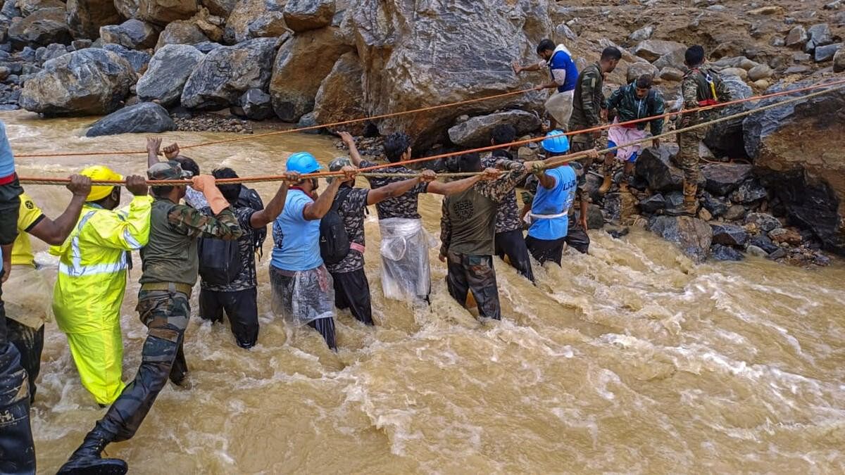 <div class="paragraphs"><p>Army personnel during a rescue operation after recent landslides triggered by rain, in Wayanad district.</p></div>